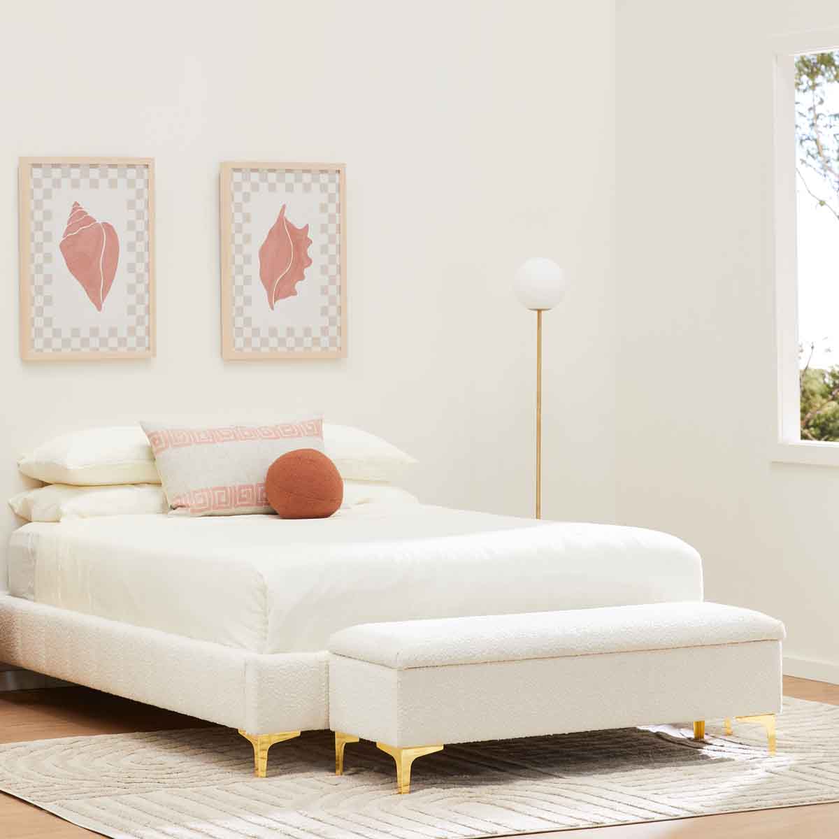 Georgia Boucle Storage Bench - Upholstered Ottoman with Removable Cushion for Entryway, Bedroom & Living Room - Stylish & Functional Home Decor