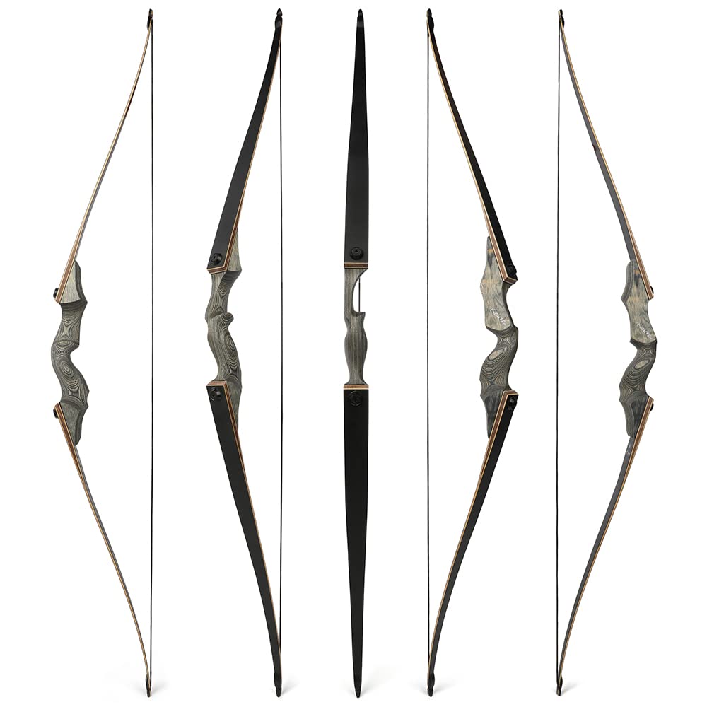 60 Inch Black Hunter Takedown Longbow 20-60lbs - Traditional Wood Longbow for Right & Left Hand - American Hunting Bow for Outdoor Archery, Target Practice & Survival Training