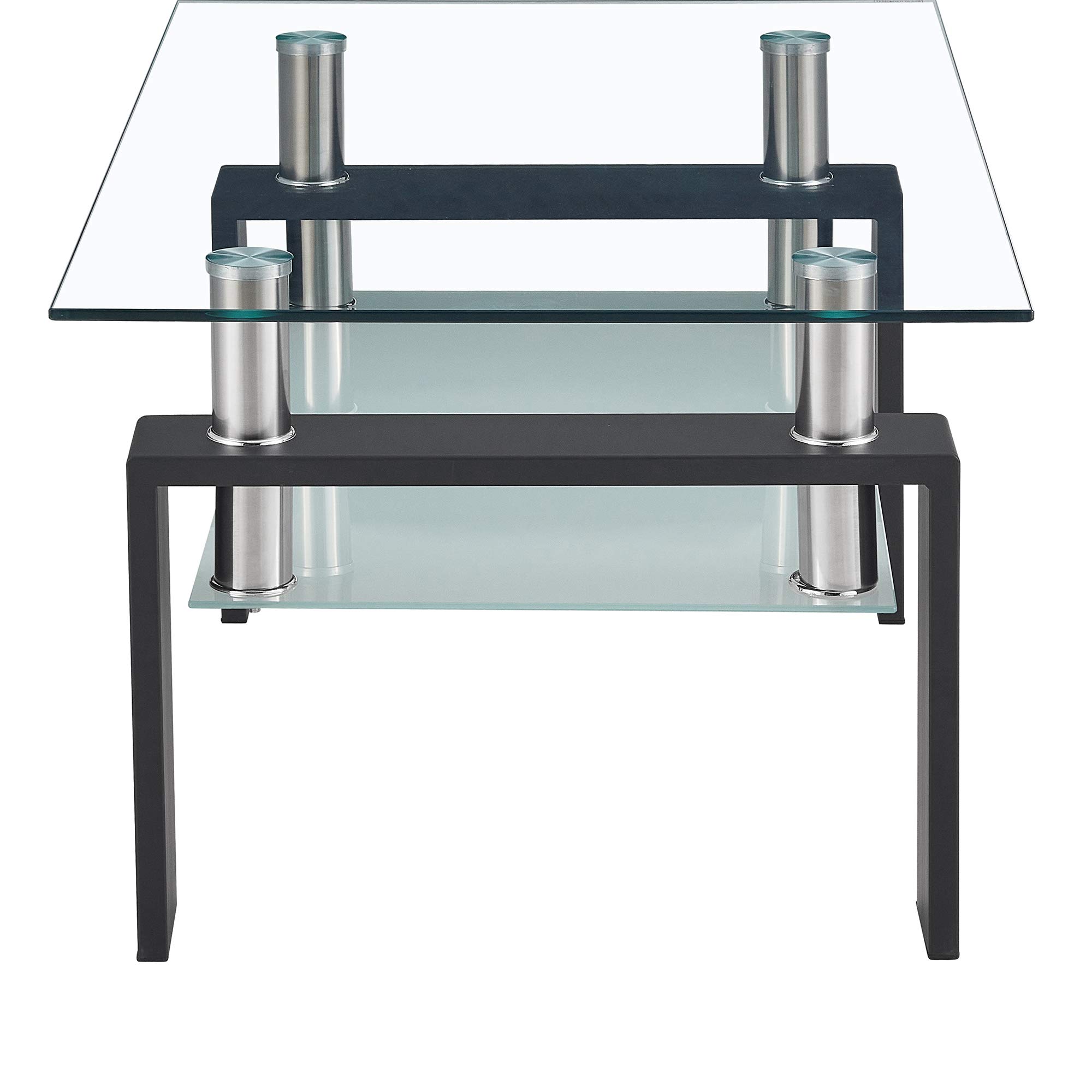 Modern Rectangle Black Glass Coffee Table - Clear Tempered Glass Center Table for Living Room - Stylish Side Table Furniture for Home Decor (Black) - Perfect for Small Spaces, Apartments & Lounge Areas