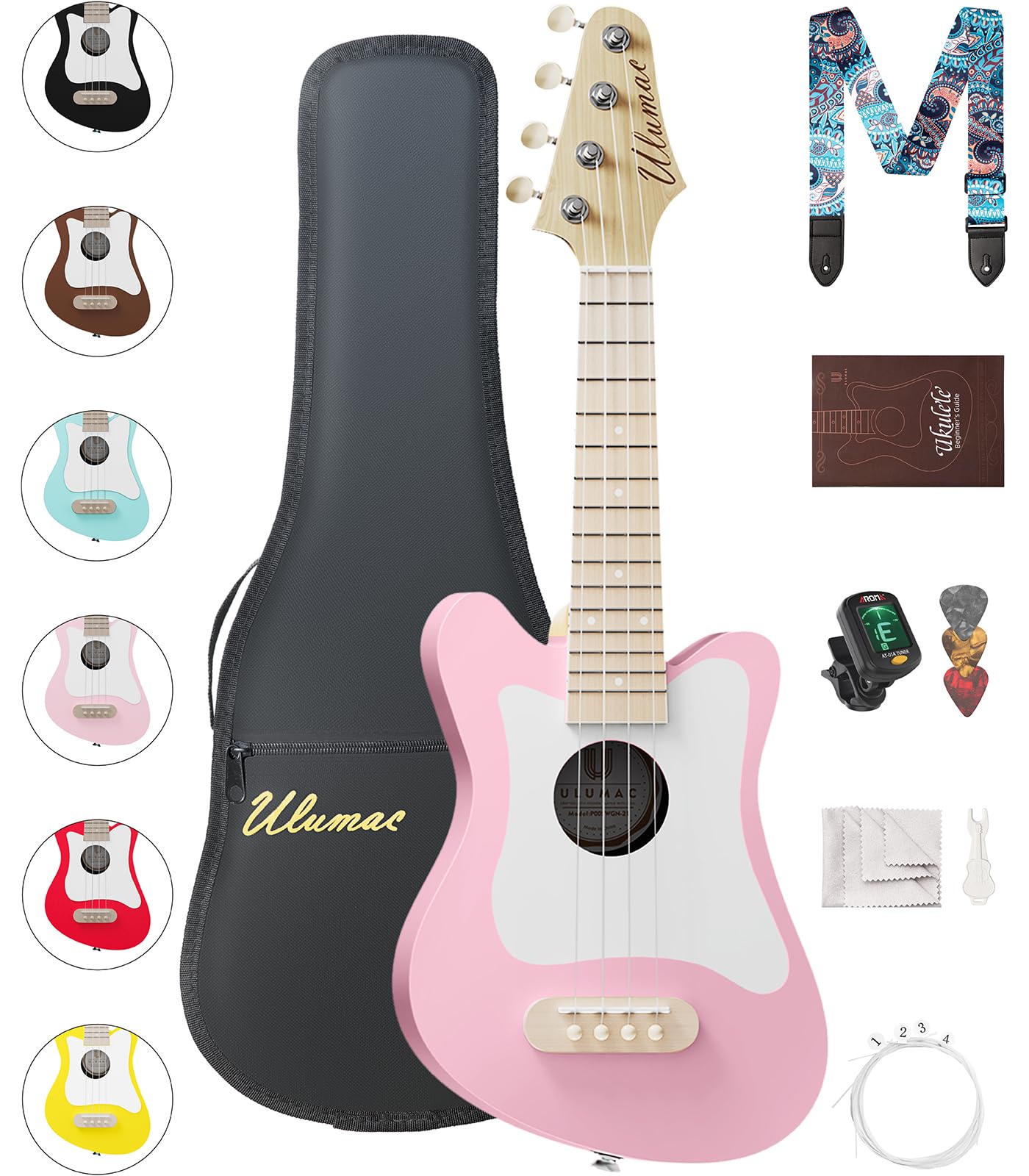 **Soprano Ukulele 21.5 Inch - Beginner Kit with Gig Bag, Digital Tuner, Strings, Picks & Strap - Pink (P005WPN) | Perfect for Beginners, Travel & Home Music Practice**