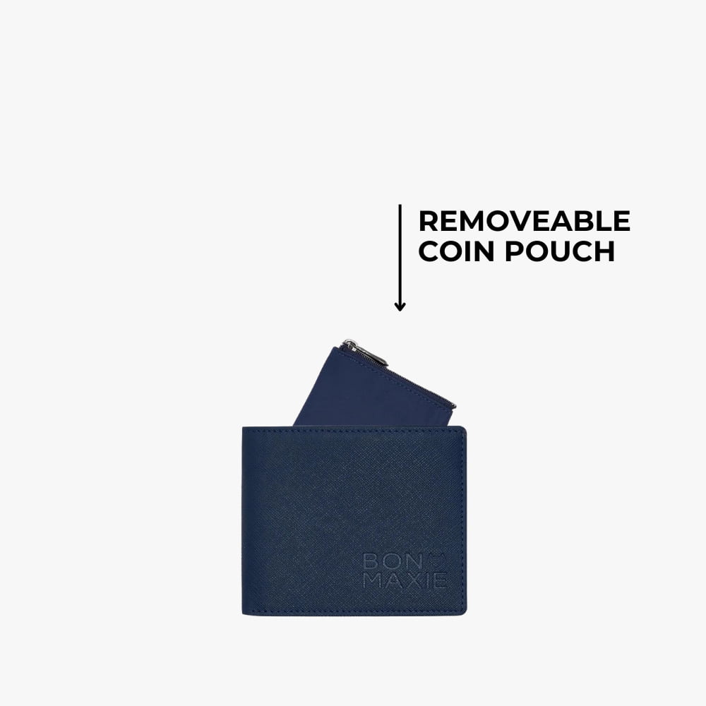 Premium Genuine Leather Men's Wallet - Slim RFID Blocking Bifold Wallet for Men - Navy Blue - Perfect for Everyday Carry, Travel & Business