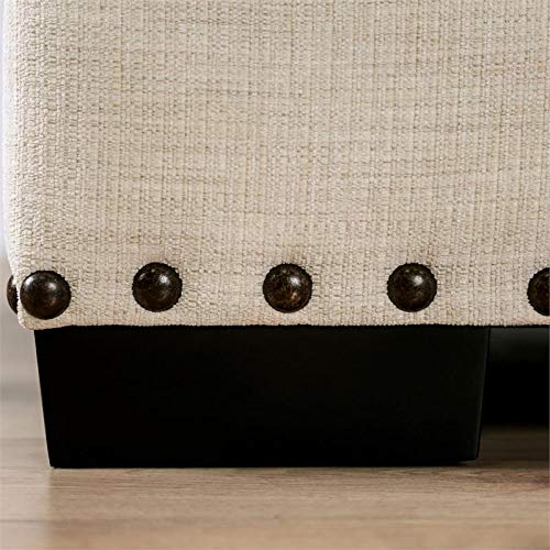 Furniture of America Mystie Chenille Loveseat with Nailhead Trim in Ivory - Comfortable Small Sofa for Living Room, Apartment & Cozy Spaces