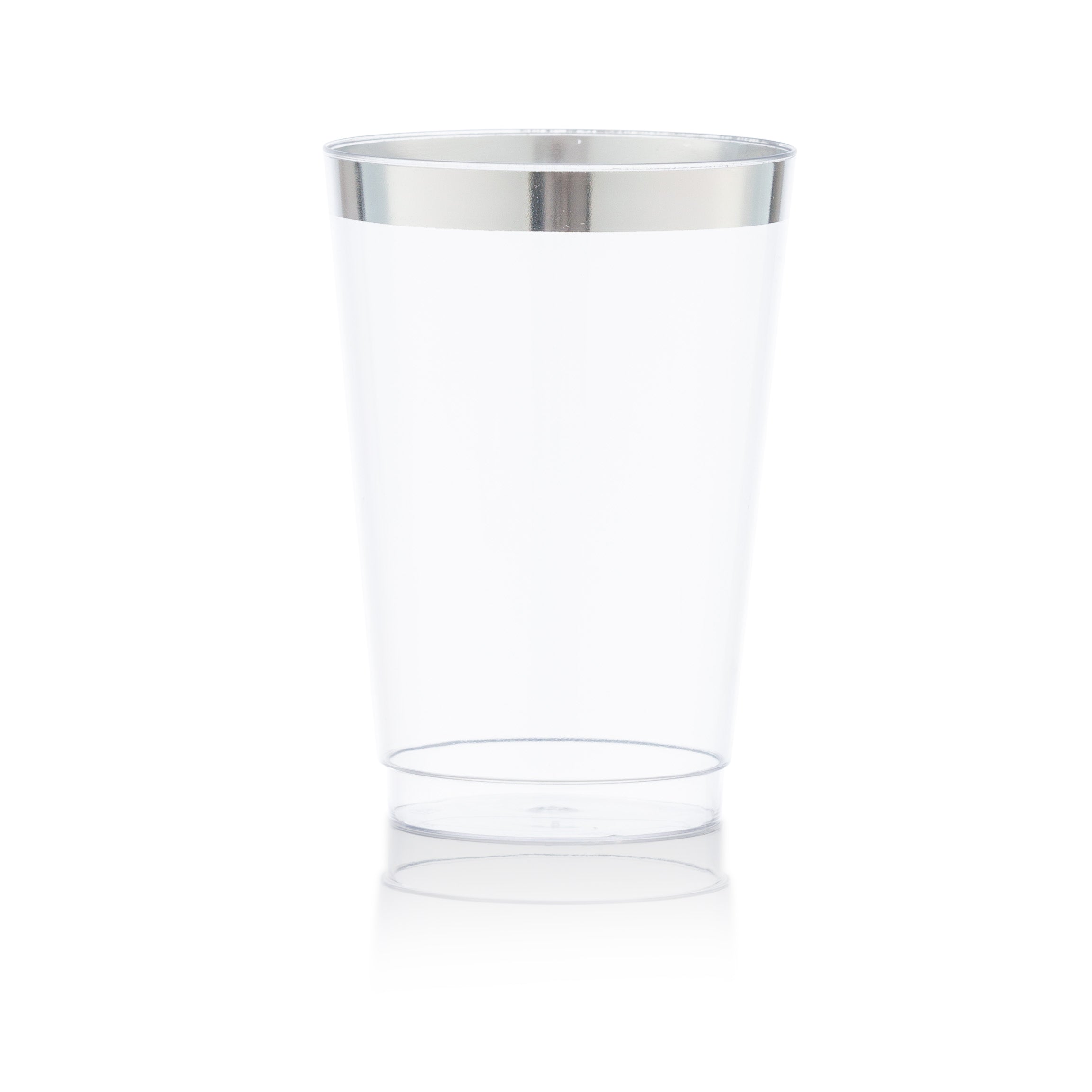 10 Oz Clear Plastic Tumblers with Silver Rim - Durable Reusable Drinking Cups for Parties, Picnics, and Outdoor Events - BPA-Free Dishwasher Safe Tumblers
