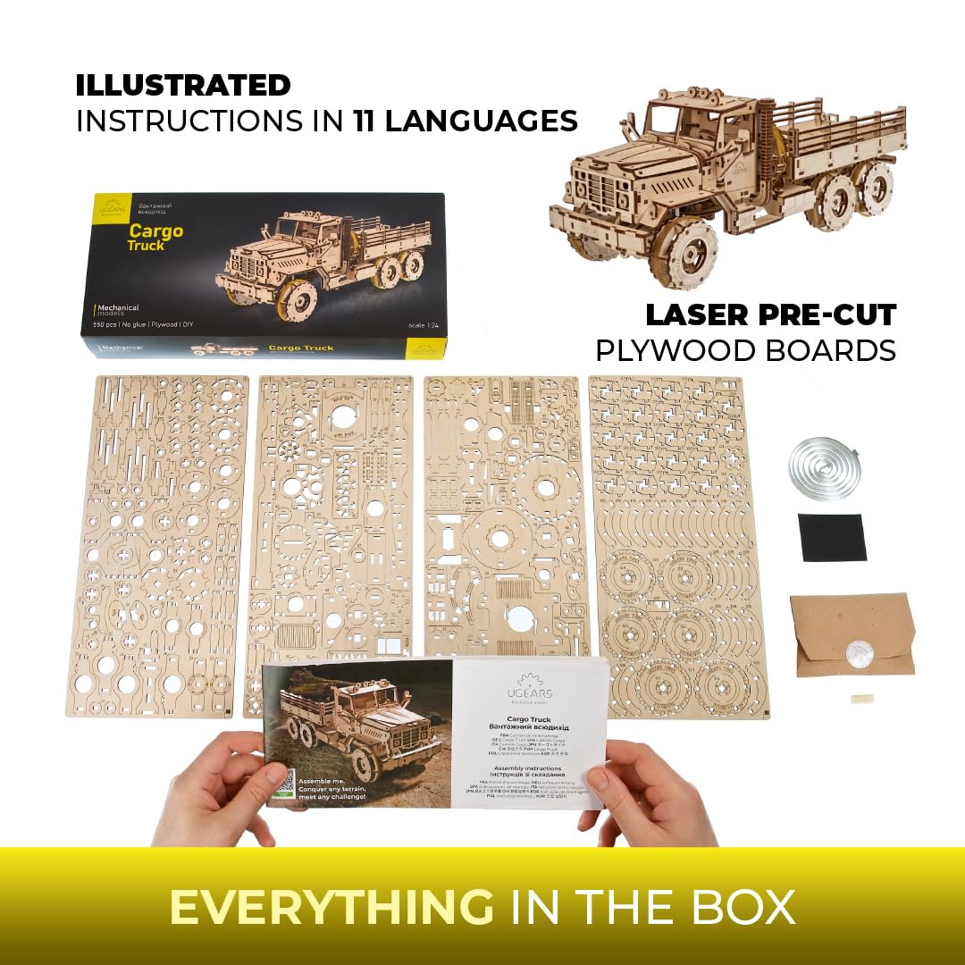 UGEARS 3D Wooden Cargo Truck Puzzle Kit for Adults & Teens - DIY Mechanical Model Building Toy for Men - Perfect STEM Educational Gift for Hobbyists & Collectors - Great for Home Decoration, Office Display & Stress Relief Activities