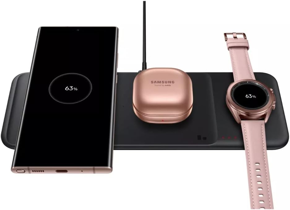 Samsung Wireless Charger Trio - Fast Qi Charging Pad for iPhone, Galaxy, AirPods - Perfect for Home, Office & Travel