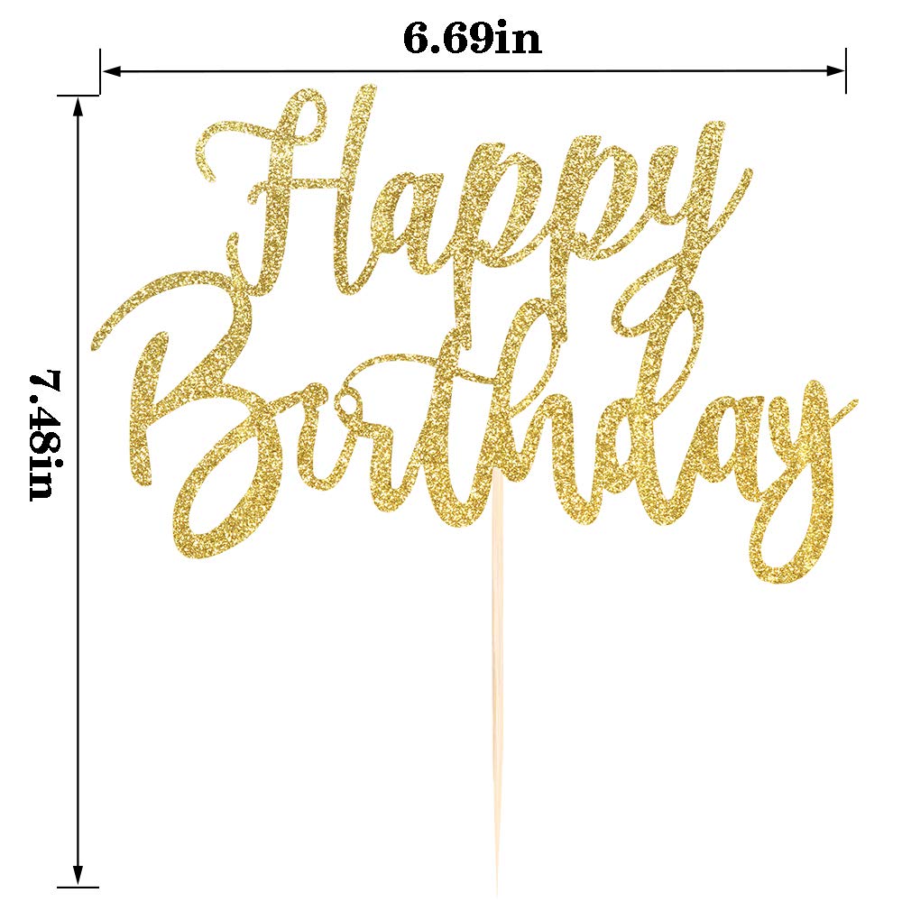 Handmade Gold Glitter Happy Birthday Cake Topper & Bunting Decor - Birthday Party Decoration Supplies for Wedding, Baby Shower & Anniversary Celebrations