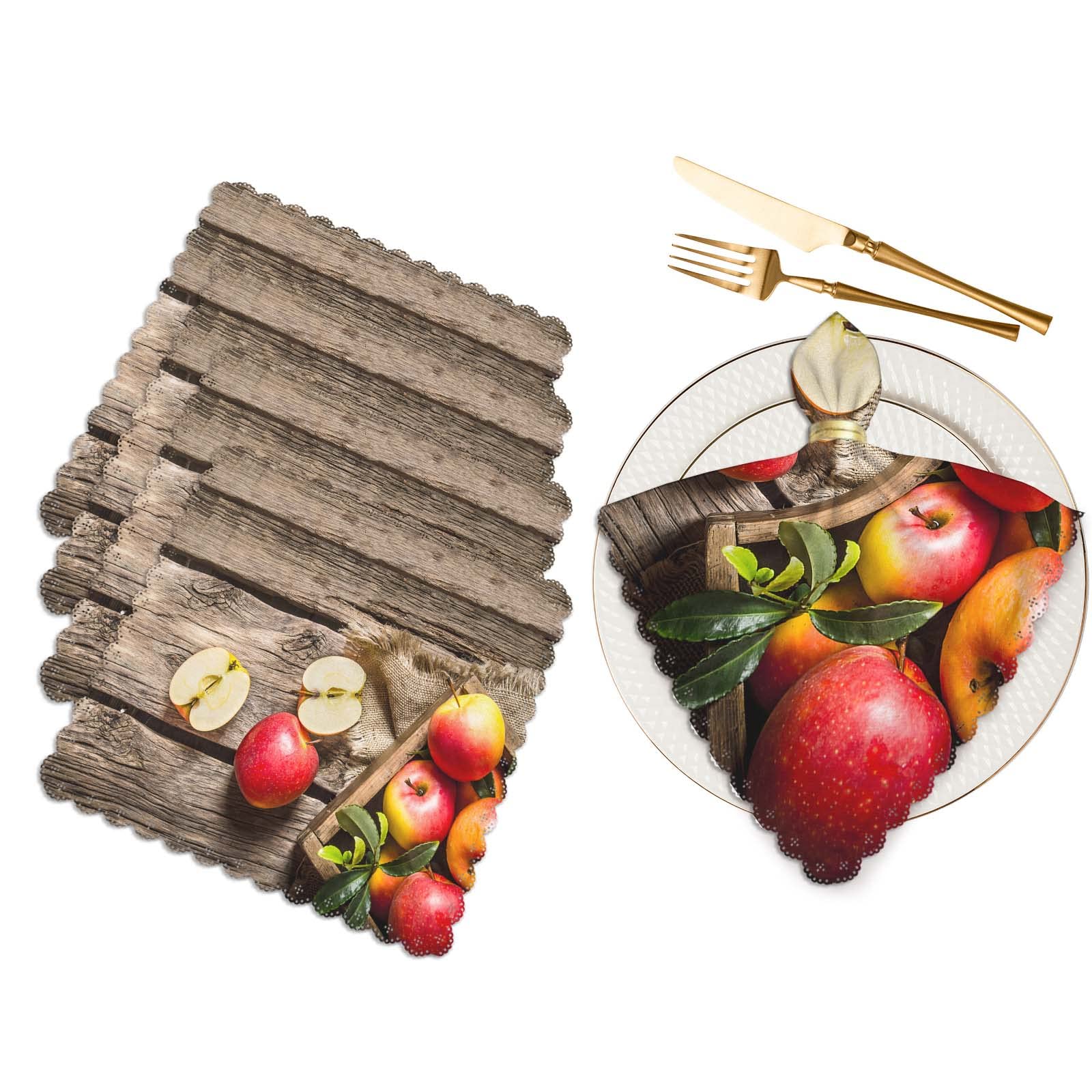 Premium Yibeas 18x18 Inch Red Apple Print Cloth Napkins Set of 4 with Wooden Gift Box - Elegant Kitchen Table Decor for Dinner Parties, Holiday Gatherings & Farmhouse Style Dining