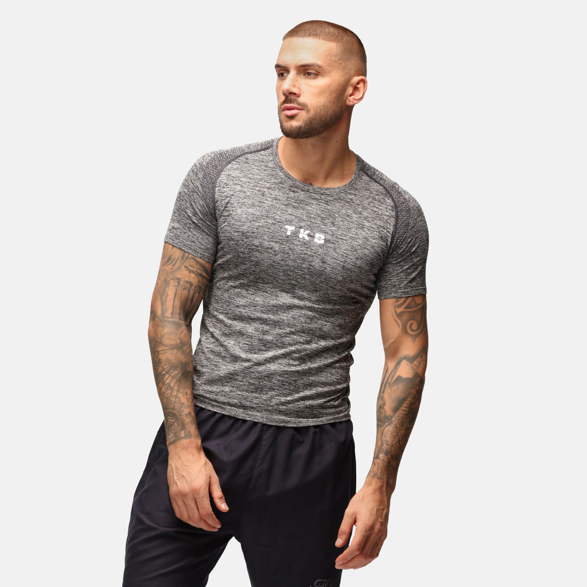 TKB Men's Charcoal Performance Seamless T-Shirt - Moisture Wicking & Breathable Workout Tee for Gym, Running & Casual Wear