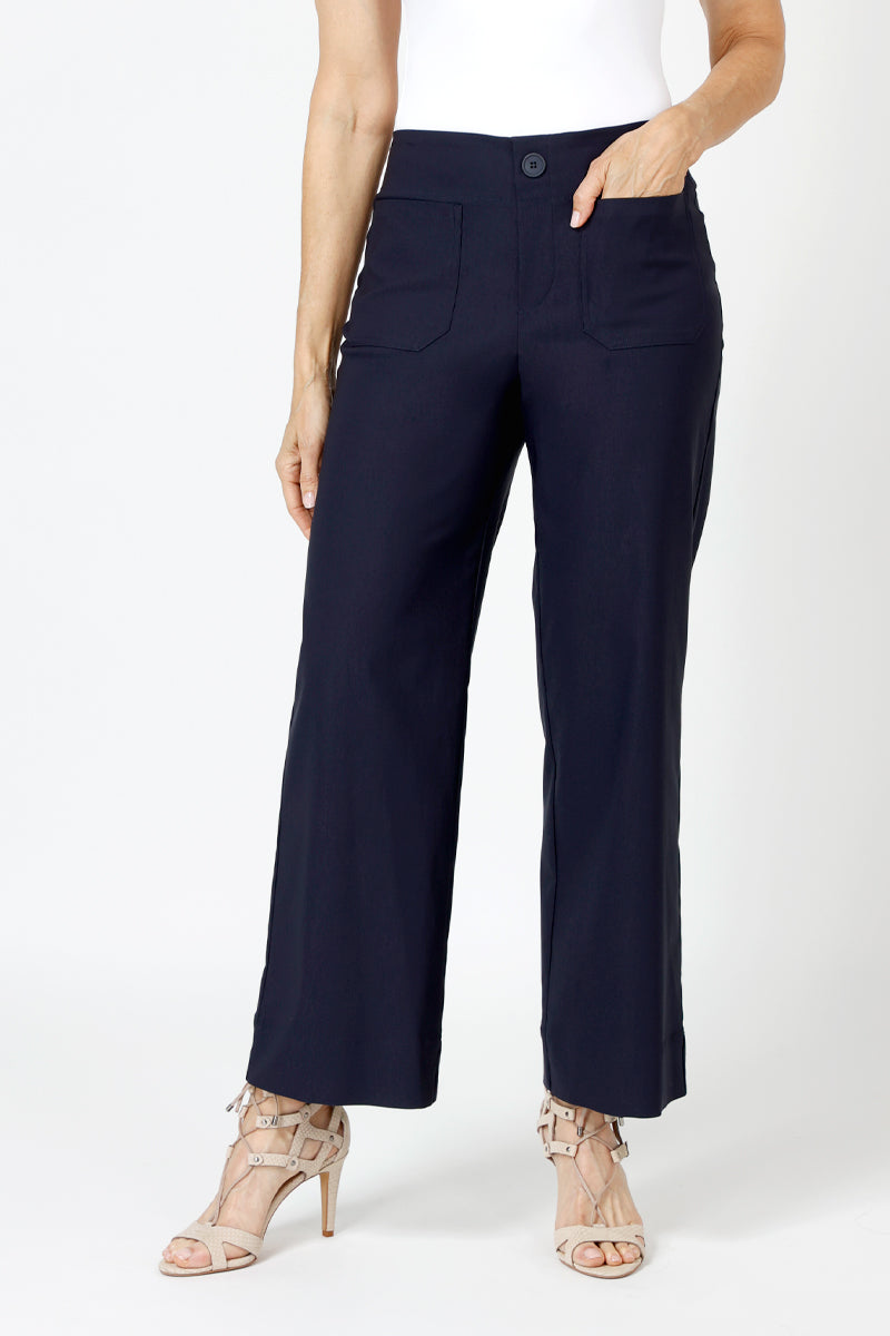 Holland Ave Lizzie Patch Pocket Wide Leg Pants - Women's High Waisted Loose Fit Trousers for Casual Wear & Office Outfits