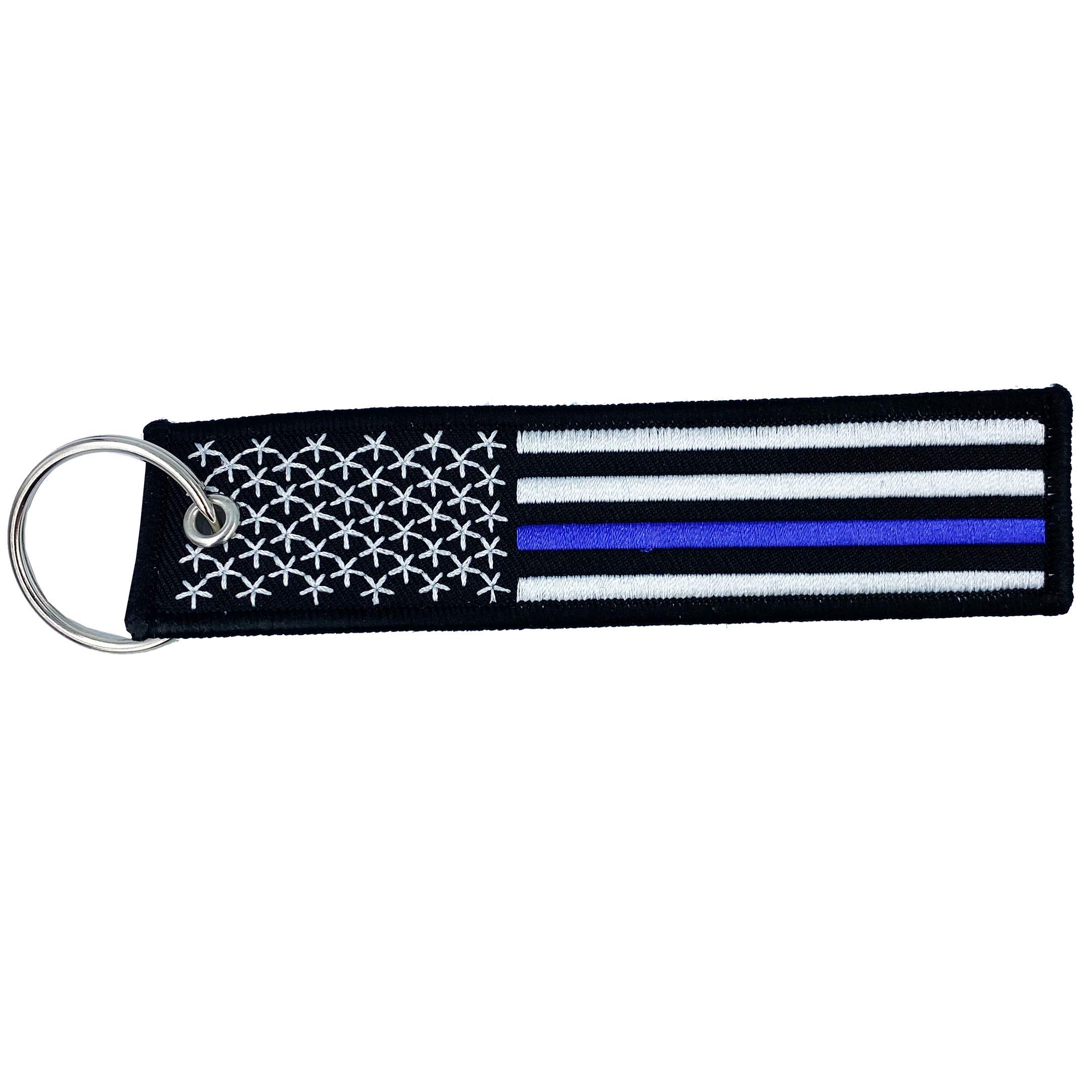 LEO Challenge Coins EE-001 - Thin Blue Line Police Flag Keychain, Law Enforcement Luggage Tag & Zipper Pull - Perfect for Police Officers, First Responders & Military Appreciation Gifts