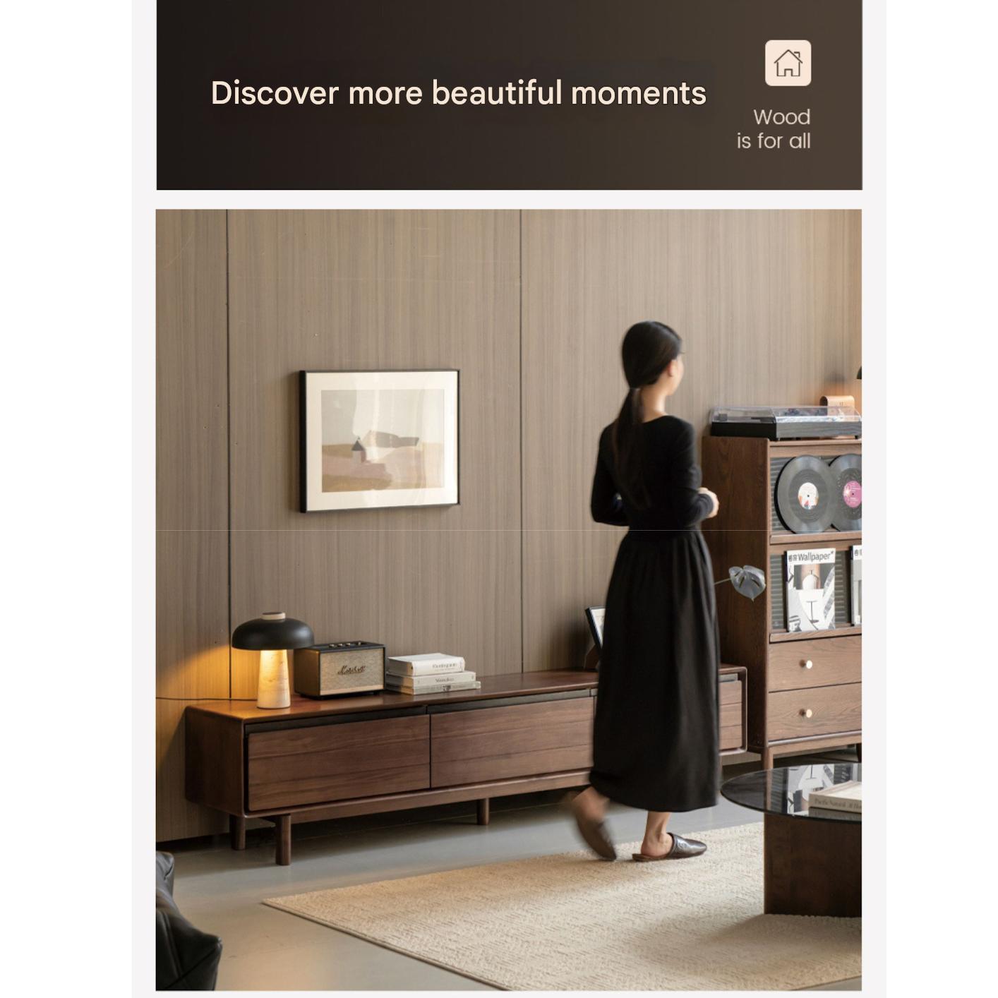 Premium Black Walnut Solid Wood TV Stand - Modern Entertainment Center with Storage for Living Room, Bedroom & Home Theater