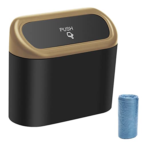 AHIER Small Car Trash Can with Lid - Portable Hanging Auto Garbage Bin with 30 Trash Bags | Waterproof Vehicle Waste Container for Sedan, SUV, Truck | Perfect for Road Trips, Commuting & Office Use (Yellow)