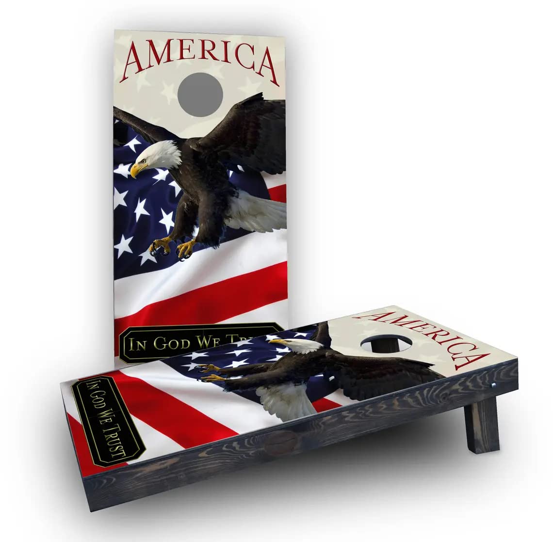Custom Cornhole Board Set with Bald Eagle & American Flag Design - Premium Outdoor Bean Bag Toss Game for Backyard, Beach, Park & Tailgate Parties | Perfect for BBQs, Family Gatherings & Sporting Events