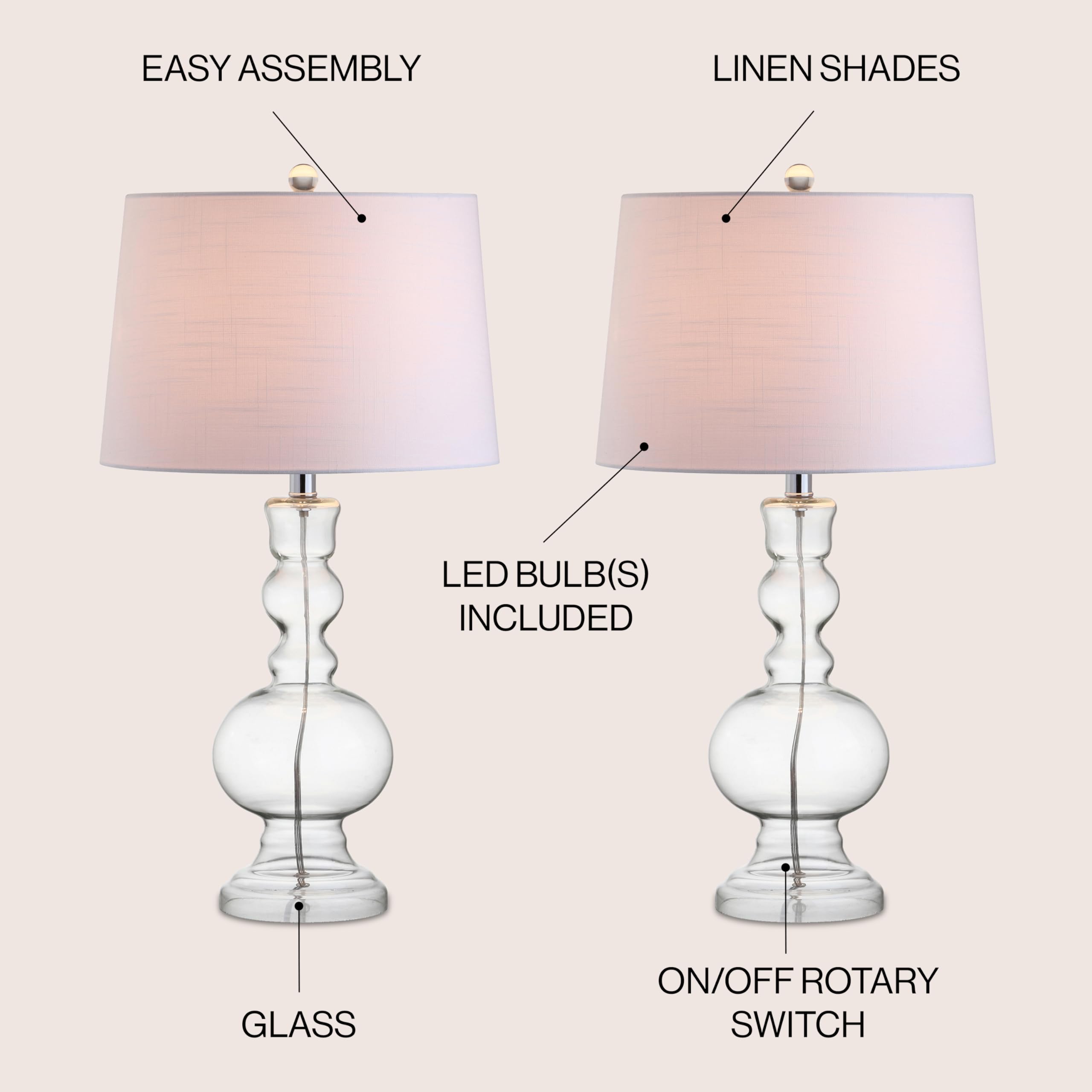 JONATHAN Y JYL1061B-SET2 Set of 2 Modern Glass LED Table Lamps - 28.5