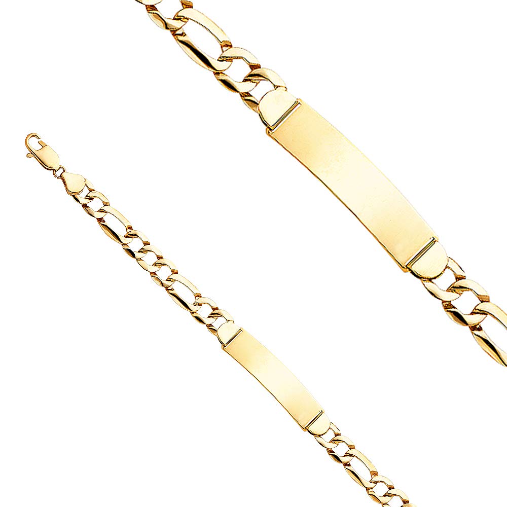 14K Yellow Gold Figaro Link ID Bracelet - 8.5