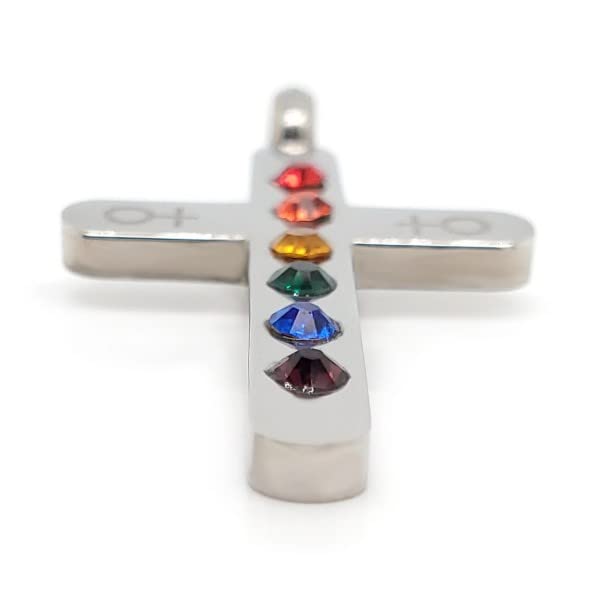 Stainless Steel Cubic Zirconia Rainbow Venus Symbol Cross Pendant Necklace for Women - Perfect for Everyday Wear, Gift Giving & Spiritual Jewelry Collection