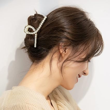 RUBELA Korean Fashion Large Pearl Hair Claw Clips for Women & Girls - Long Hair Jaw Clutch Hair Accessories (White) | Perfect for Parties, Weddings & Everyday Style