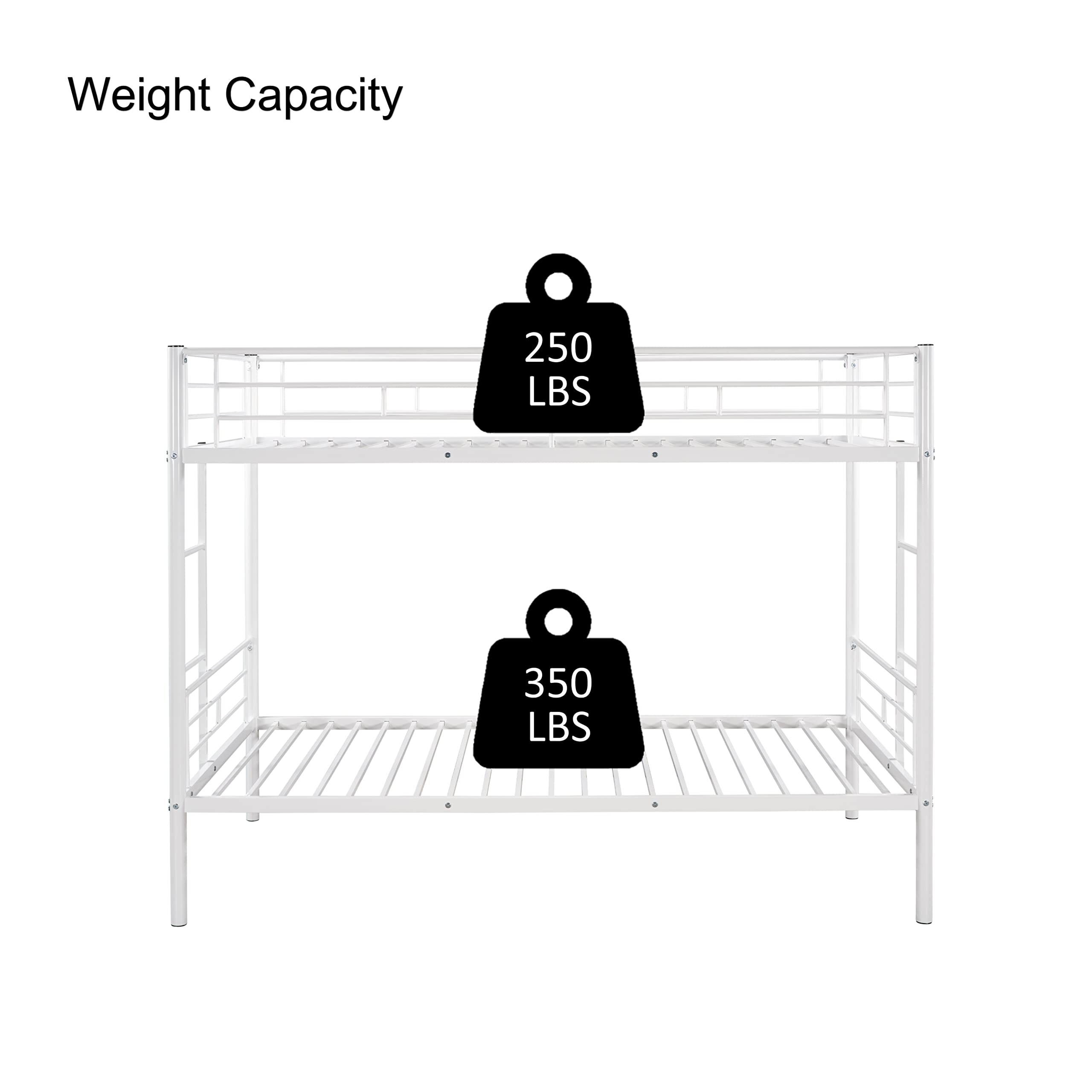 Twin Over Twin Metal Bunk Bed with Ladder & Safety Rail - Convertible to 4 Separate Beds - Space-Saving Kids & Guest Room Solution