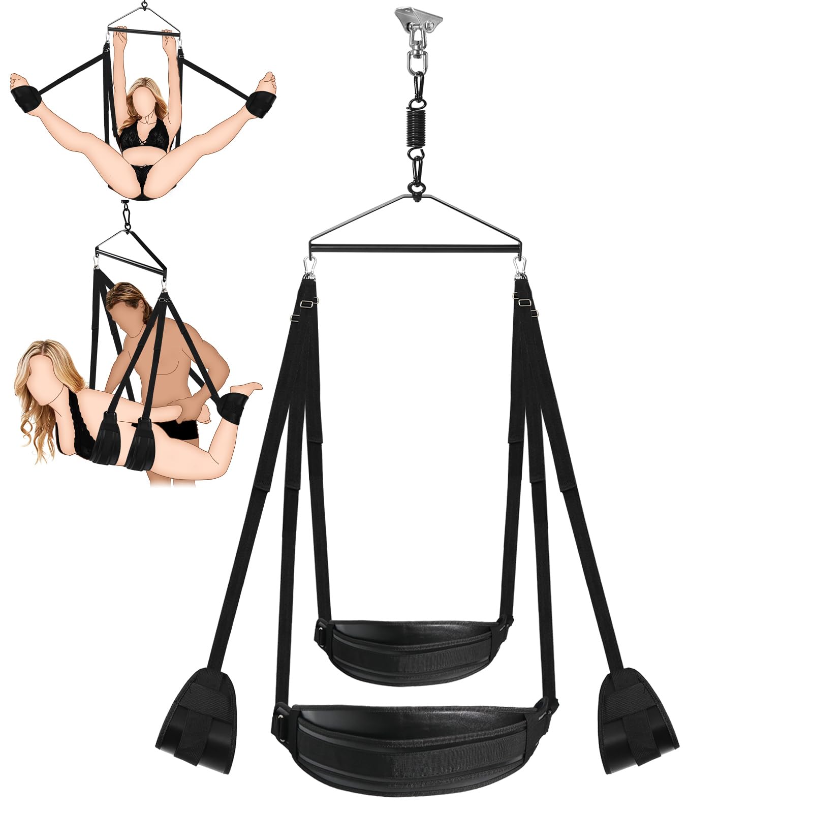 Premium BDSM Sex Swing for Couples - Heavy Duty 360° Rotating Ceiling Swing with Adjustable Straps & Soft Pads - Adult Bondage Furniture Supports 800 lbs - Perfect for Bedroom, Dungeon & Spice Up Intimate Moments