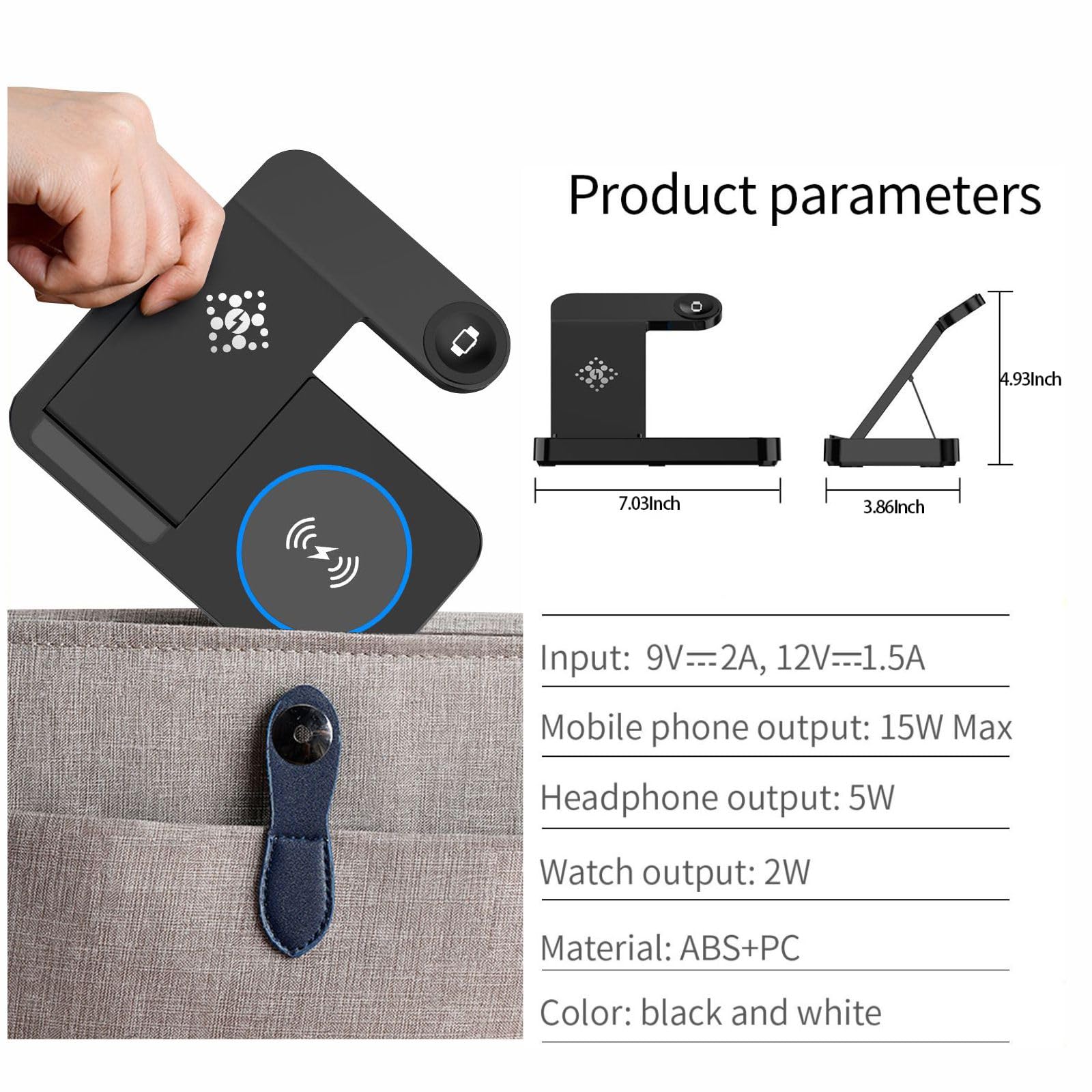 3-in-1 Foldable Fast Wireless Charging Station for Samsung Galaxy Z Flip 5/4, Z Fold 5/4, S24/S23/S22 Ultra, Watch 6/5/4 & Buds - Multi-Device Charger Stand for Home, Office & Travel