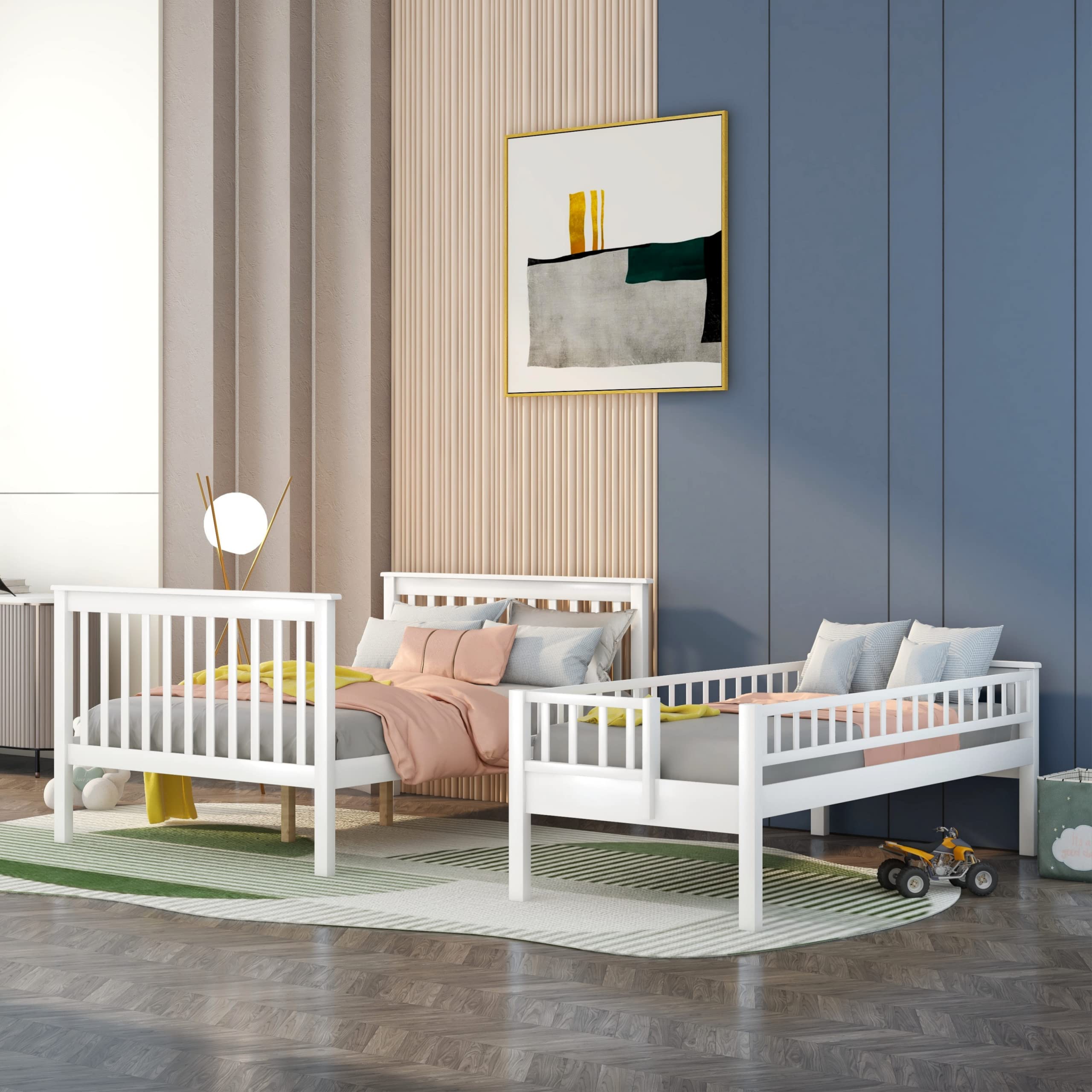 Harper & Bright Designs Twin Over Full Bunk Bed with Stairs - Solid Wood Bunk Bed Frame with Storage Shelves & Guardrails, No Box Spring Needed (White) - Perfect for Kids' Bedroom, Guest Room & Space-Saving Solutions