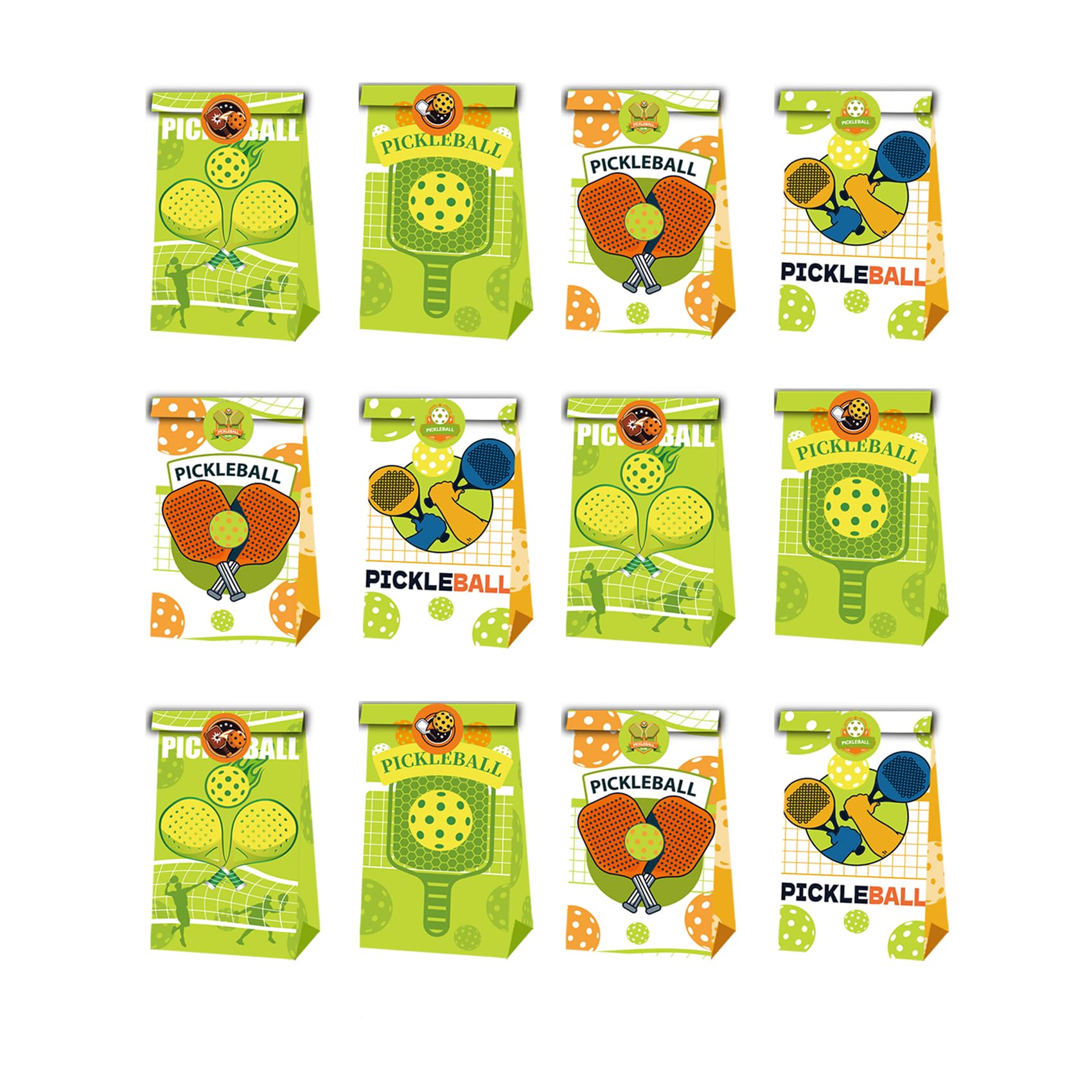 12 Pcs Pickleball Party Favor Bags with Stickers - Goodie Bags for Candy, Treats & Party Decorations | Perfect for Pickleball Birthday Parties, Tournaments & Gift Exchanges