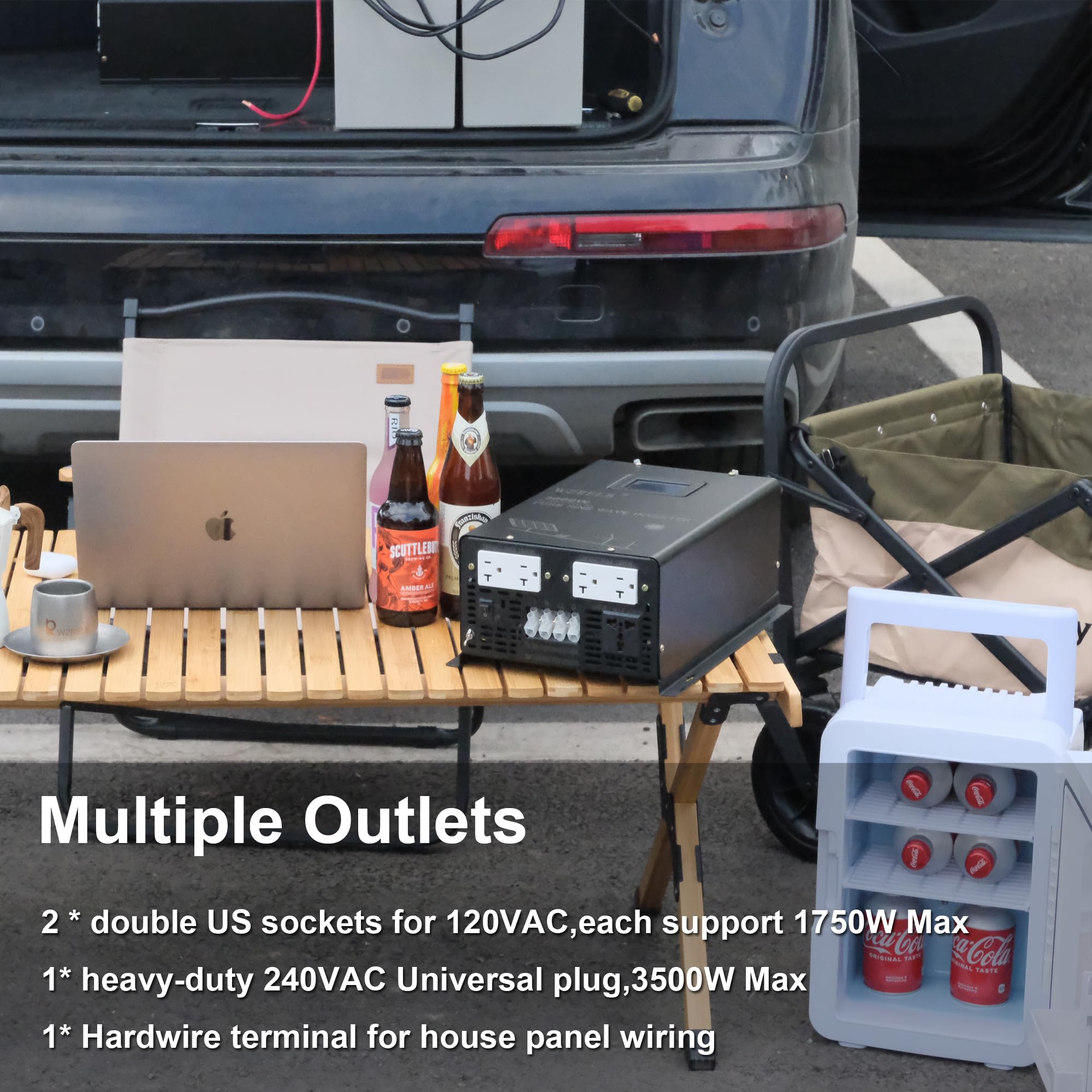 WZRELB 3500W 48V Pure Sine Wave Power Inverter | 48V DC to 120V/240V AC Split Phase Converter | 7000W Surge | 5 Outlets + Hardwire Terminal | 91.6% High Efficiency | Wireless Remote Control | for RVs, Solar Systems & Off-Grid Power