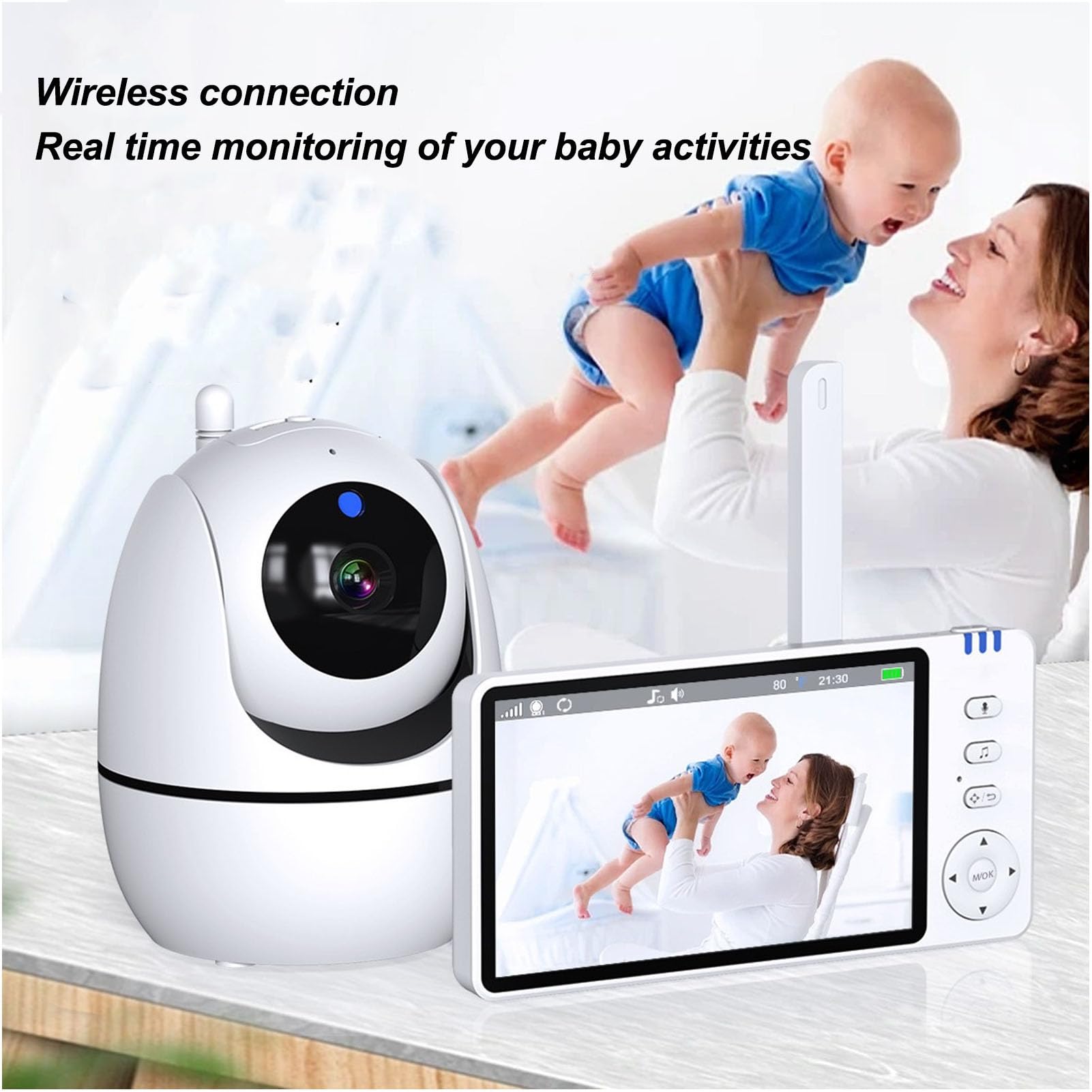 Smart Baby Monitor with Night Vision - 5 Inch HD Screen, Sound Detection & Two-Way Audio for Home Security (US Plug) | Ideal for Nursery, Toddler Room & Peace of Mind Parenting