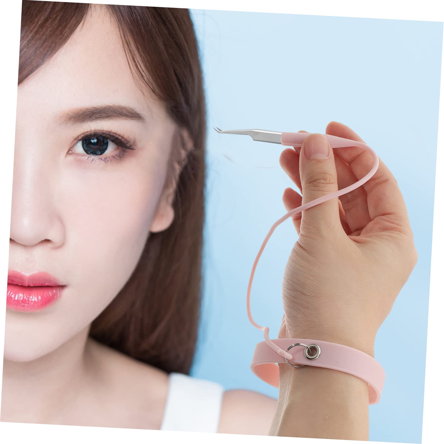 Professional Silicone Eyelash Extension Tweezers & Wristband Set - Pink Lash Applicator Tool with Fiber Grip for Precise Extensions | Perfect for Salon Professionals & DIY Lash Artists at Home