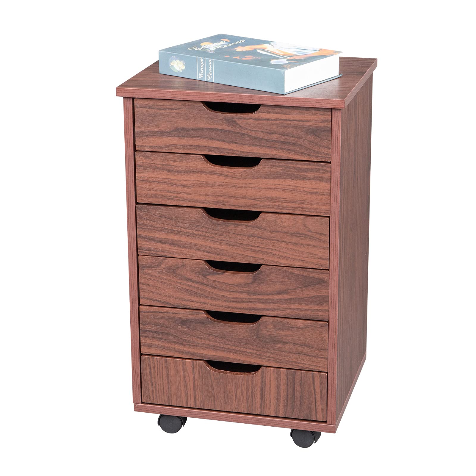 Veryke 6-Drawer Mobile Wooden File Cabinet - MDF & PVC Vertical Filing Cabinet for Home Office Organization - Perfect for Documents, Folders & Office Supplies Storage