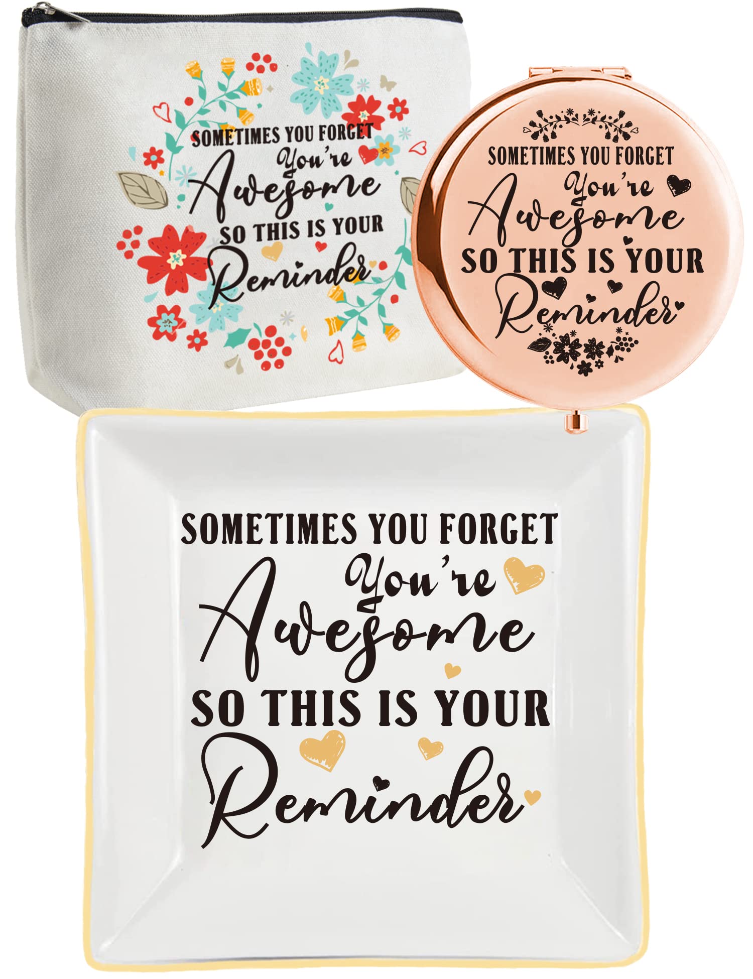 Christmas Gifts for Women - Inspirational & Motivational Thank You Gifts for Coworkers - You Are Awesome Trinket Dish & Compact Mirror - Perfect for Office Decor, Holiday Presents & Daily Encouragement