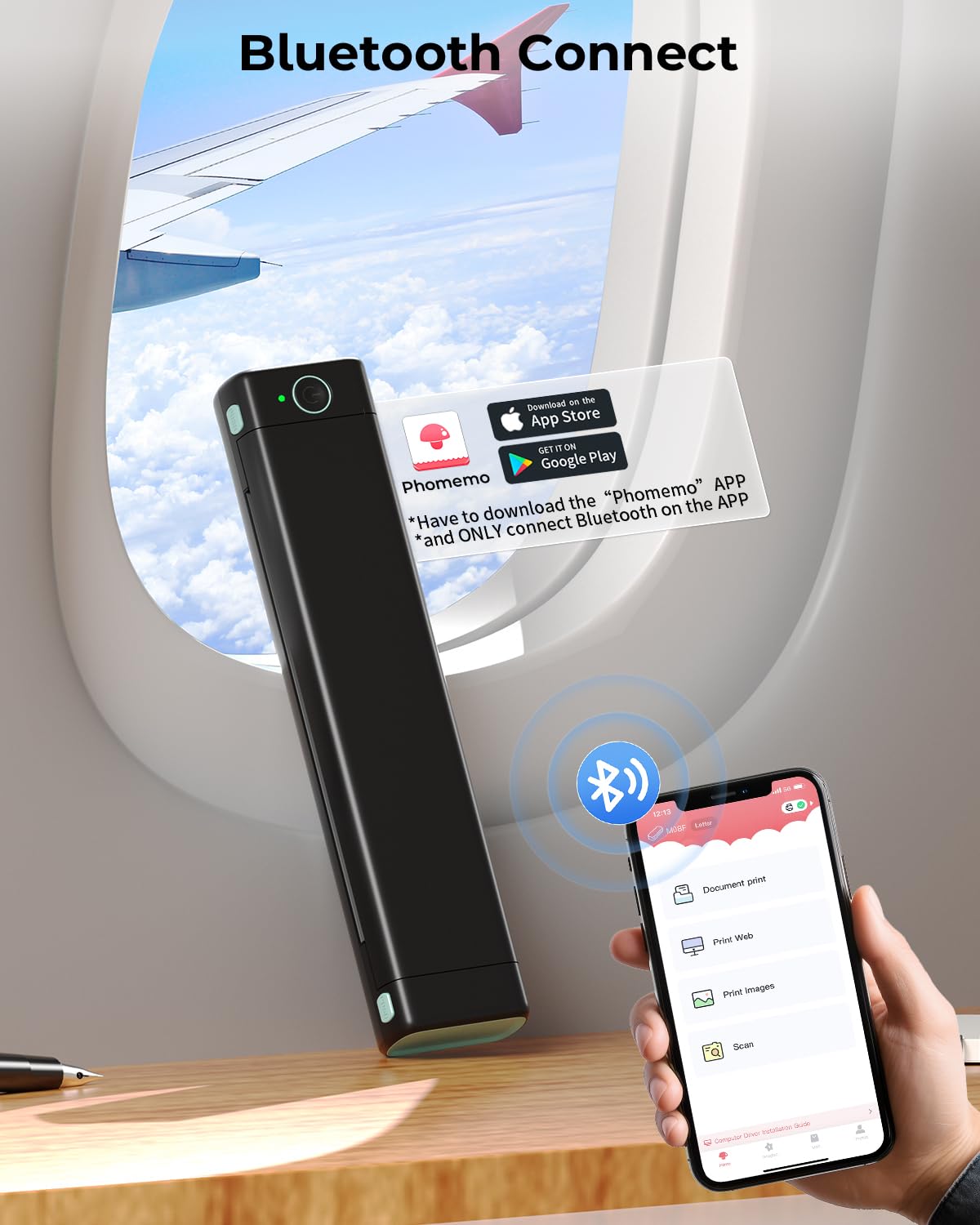 Phomemo M08F Wireless Portable Bluetooth Thermal Printer - Compact No-Ink Printer for Travel & Office, Supports 8.5
