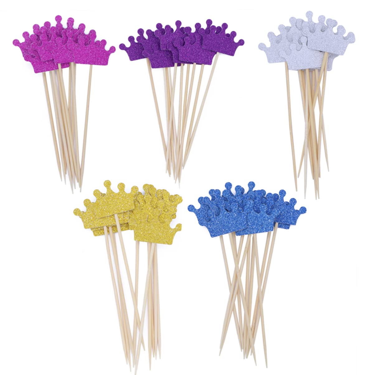 50 Pcs Colorful Crown Cupcake Toppers - Princess Birthday Cake Decorations for Baby Shower, First Birthday & Wedding Parties - Premium Fruit Toothpicks for Dessert Buffet and Celebration Cakes