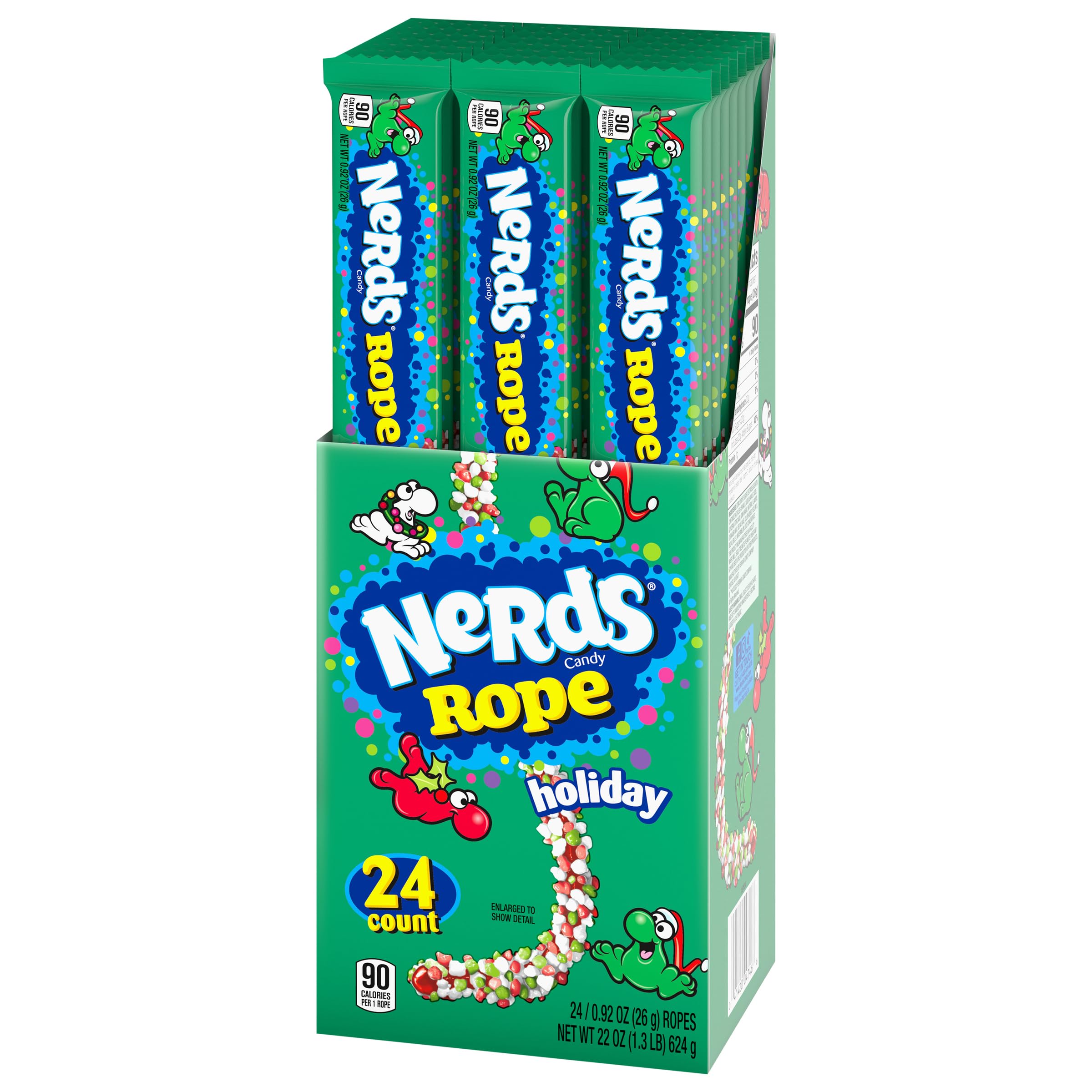 Nerds Holiday Ropes Candy - Individually Wrapped 0.92 Oz (Pack of 24) - Festive Stocking Stuffers & Christmas Party Treats - Perfect for Holiday Gifts, Office Celebrations and Family Gatherings