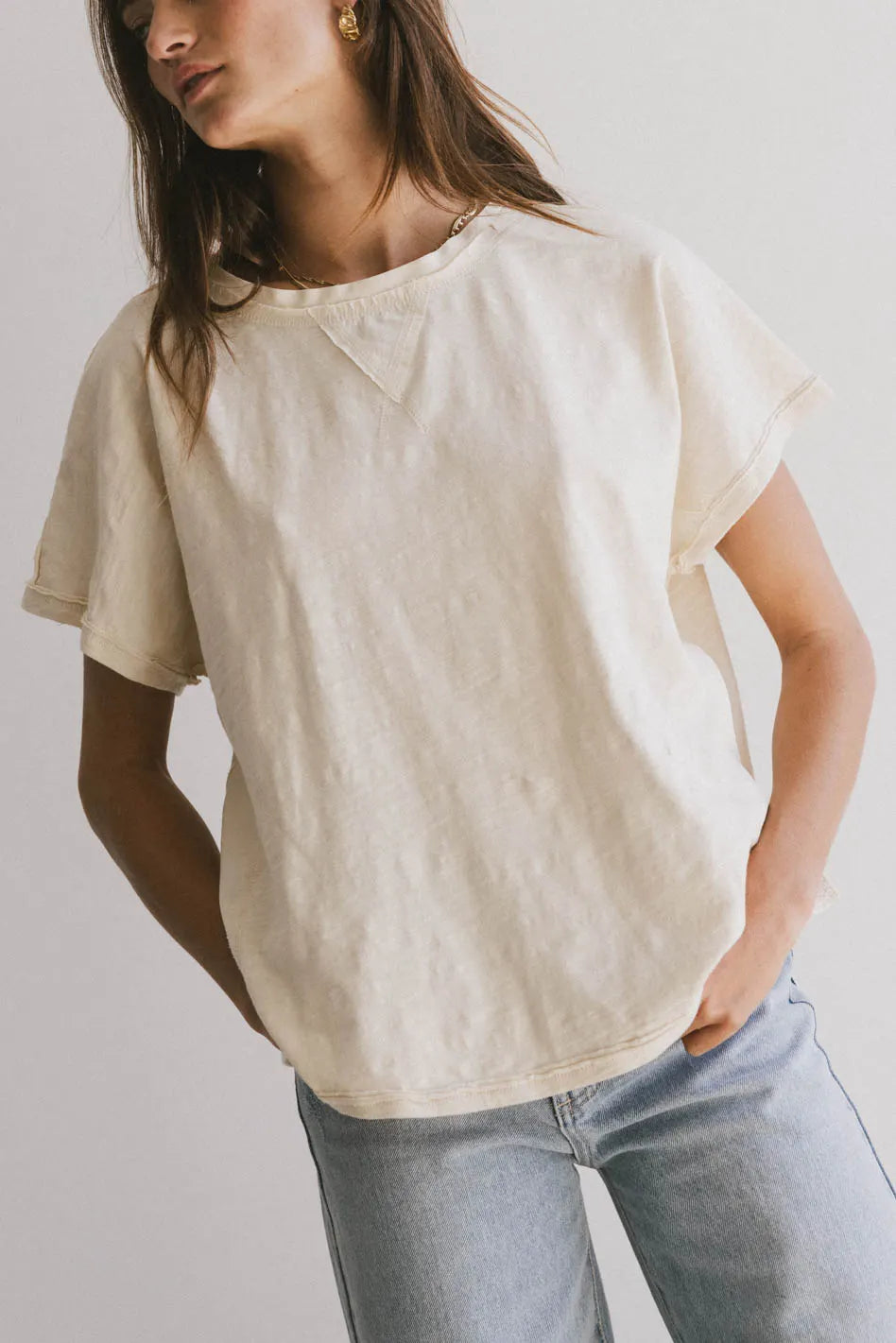 Indy Contrast Top in Cream - Women's Stylish Casual Blouse for Everyday Wear | FINAL SALE