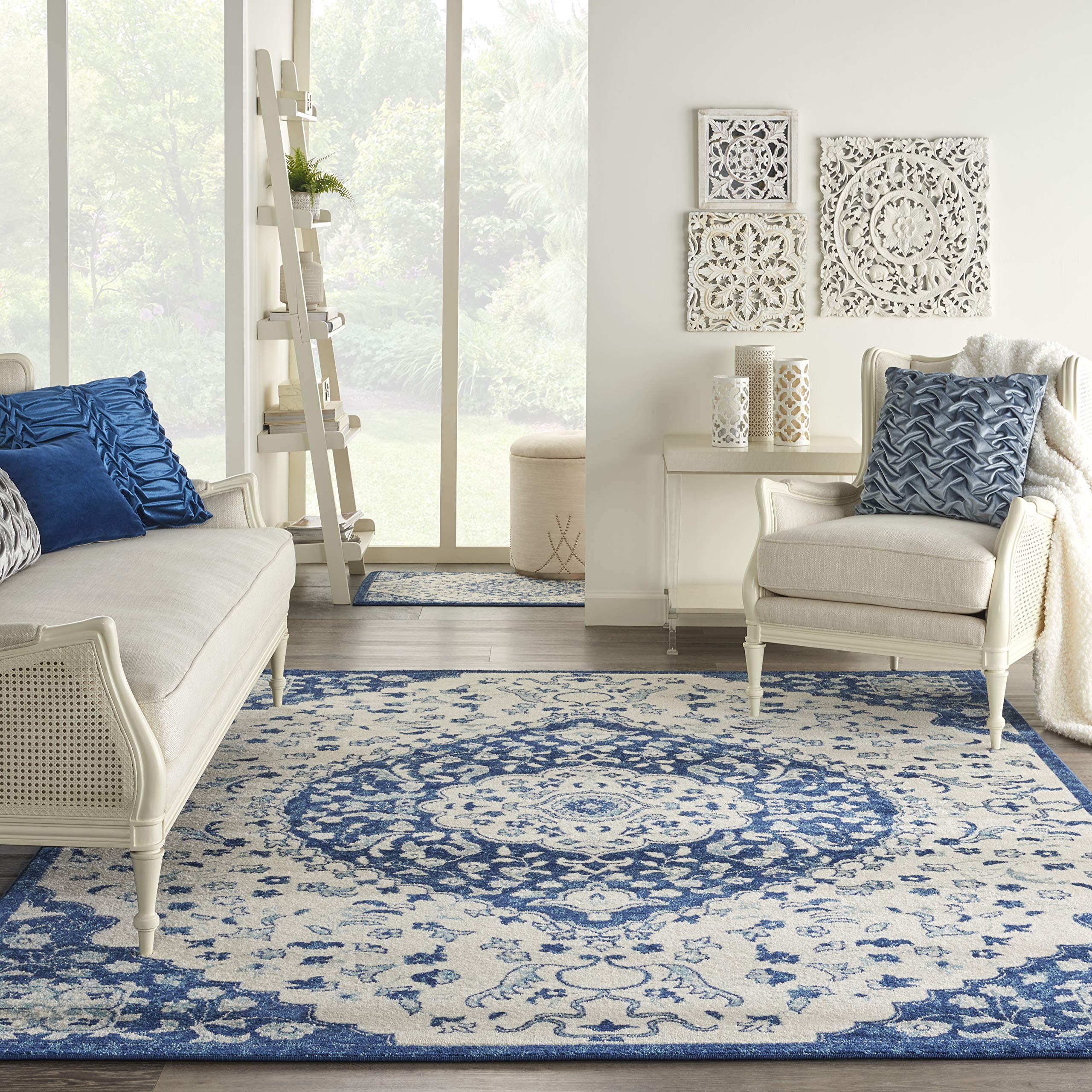 Nourison Passion Bohemian Ivory Blue 8' x 10' Area Rug - Easy to Clean, Non-Shedding, Soft & Durable - Perfect for Bedroom, Living Room, Dining Room & Kitchen Decor (8x10)