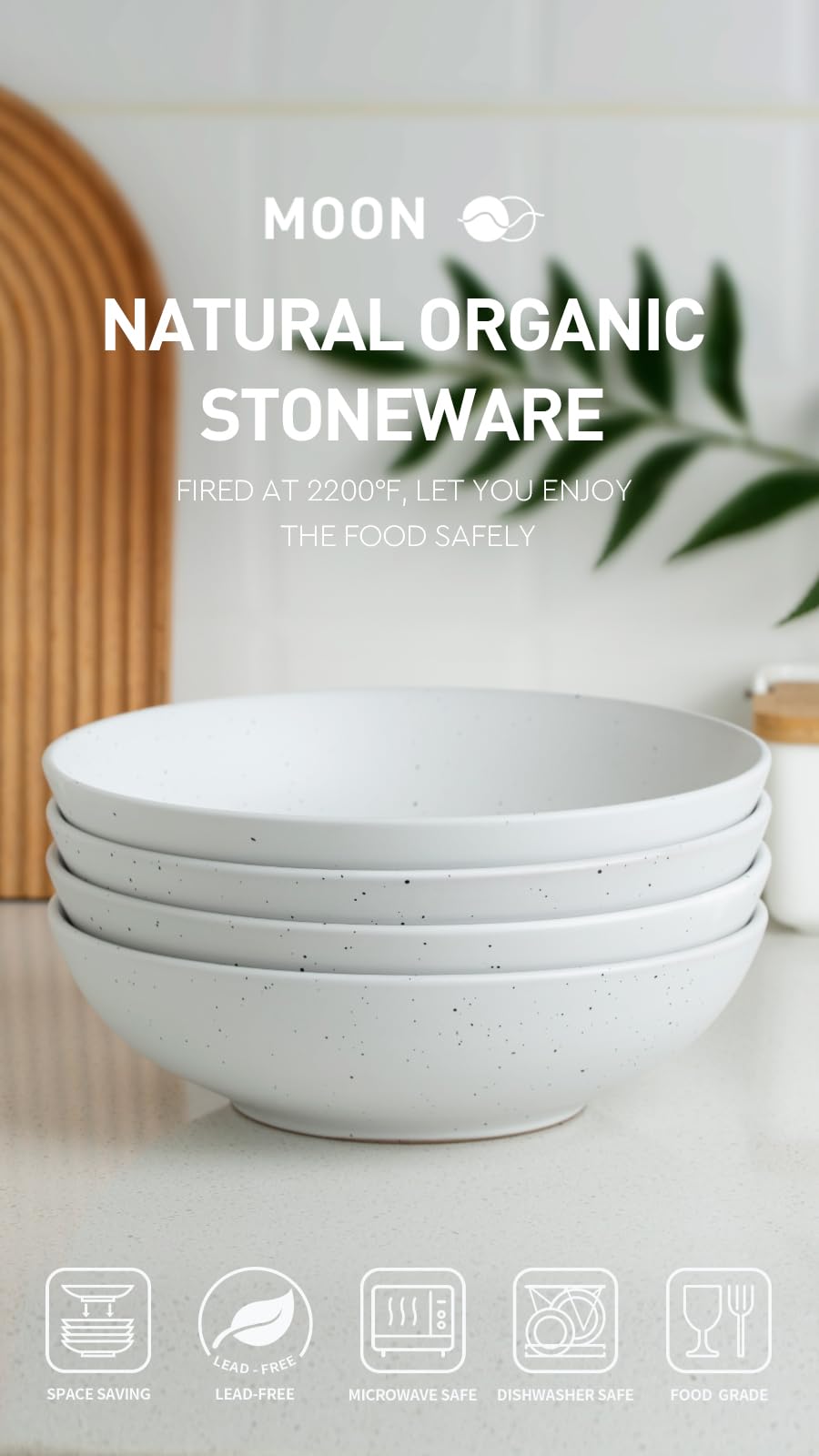 Famiware 8.75 Inch White Ceramic Pasta Bowls Set of 4 - Large Microwave & Dishwasher Safe Salad Serving Bowls for Dinner, Pasta, Soup & Dessert - Perfect for Family Meals, Entertaining & Restaurant Use