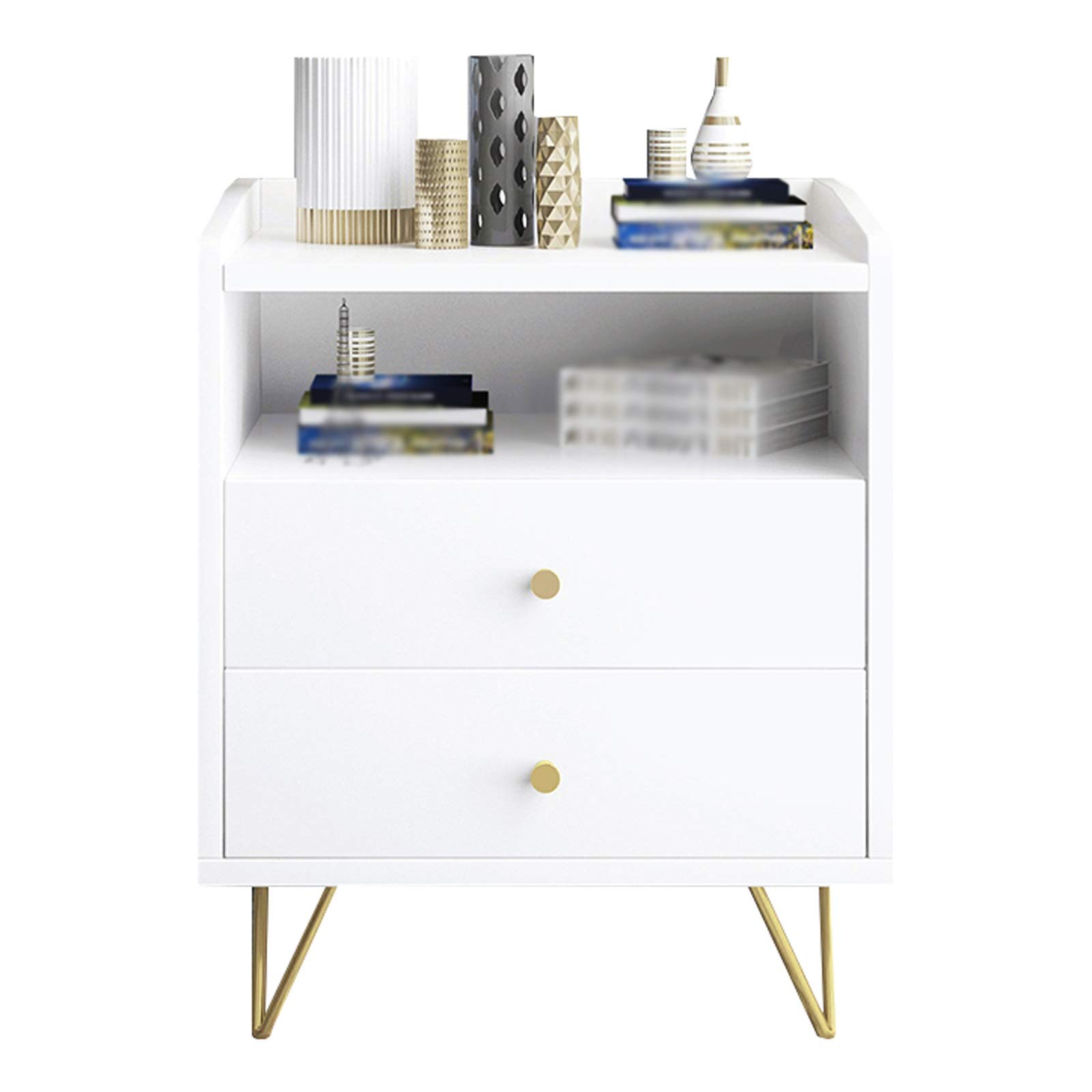 Modern Metal Handle Nightstand with 2 Drawers & Lattice - 45x40x57cm for Bedroom Storage