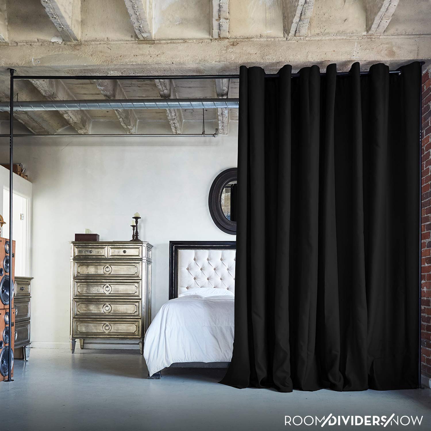 Zenfinit Premium Heavyweight Room Divider Kit - 8ft Tall x 5-6.8ft Wide Freestanding Partition Curtain in Dark Chocolate | Soundproof Privacy Screen for Bedroom, Office & Studio | Easy Setup Room Divider Wall