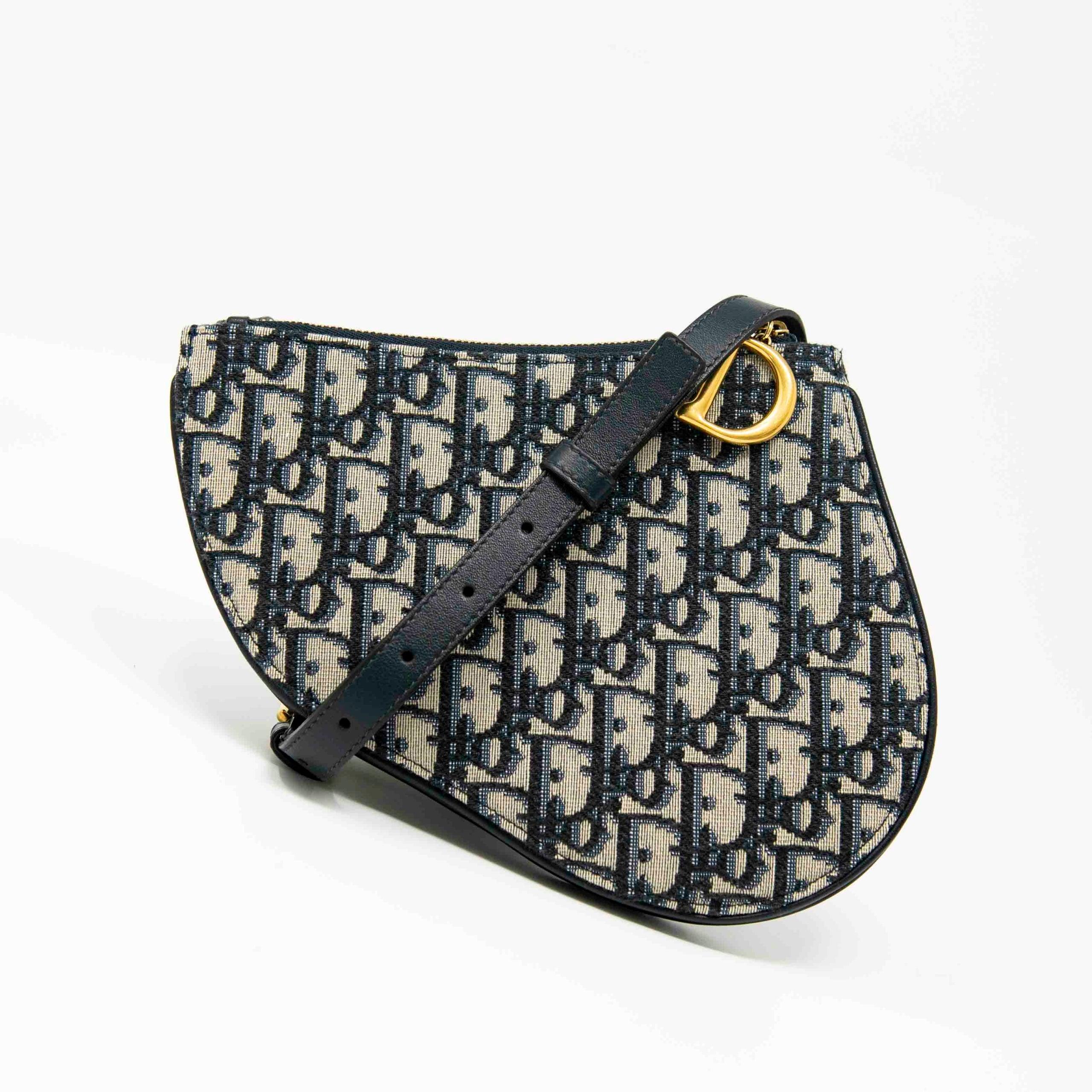Dior Blue Oblique Triple Saddle Pouch - Luxury Crossbody Bag for Women | Perfect for Parties, Travel & Everyday Use