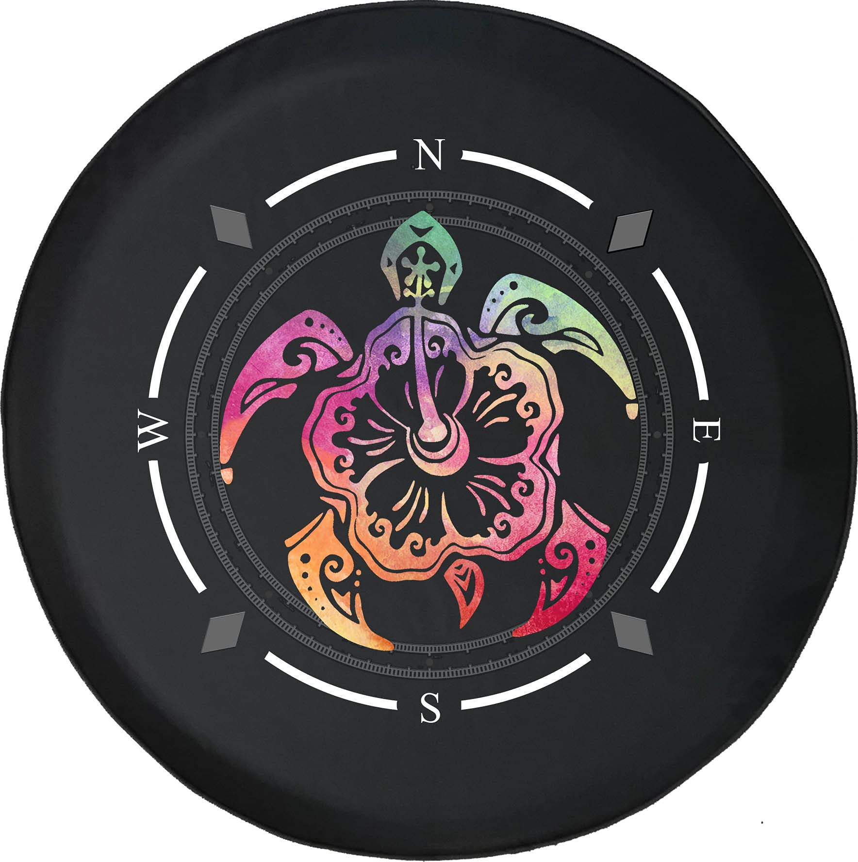 American Unlimited Spare Tire Cover with Compass & Flower Sea Turtle Design - Universal Fit for SUV, Trailer, RV & Most Vehicles | Waterproof & UV-Resistant Wheel Protector for Outdoor Adventures & Road Trips