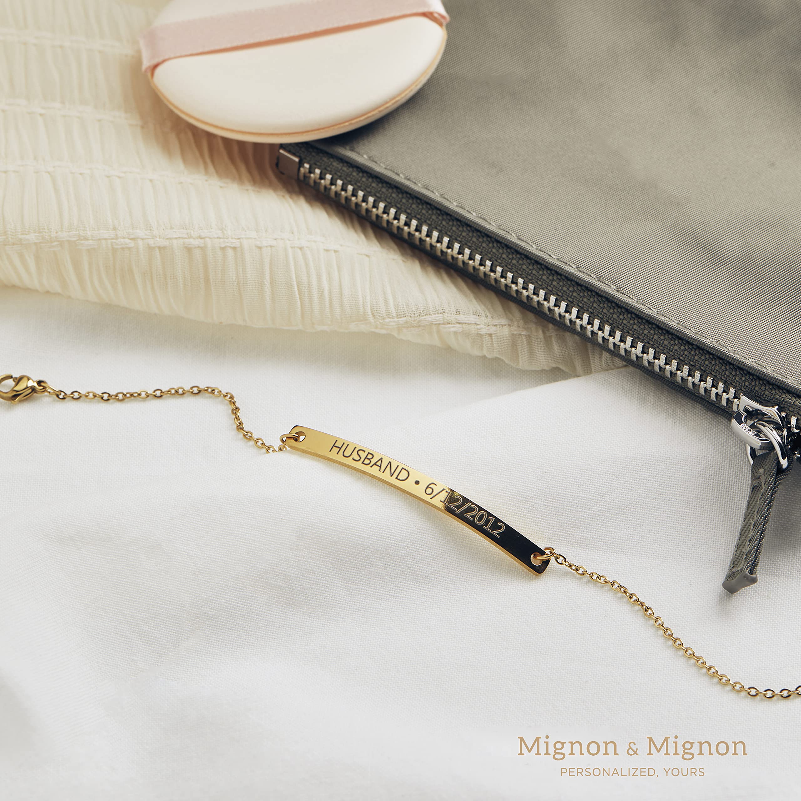Personalized Name Bracelet for Women - Custom Engraved Gold Bar Jewelry Gift for Mom, Teen Girls (Coordinate Design) - Perfect for Mother's Day, Birthdays & Special Occasions