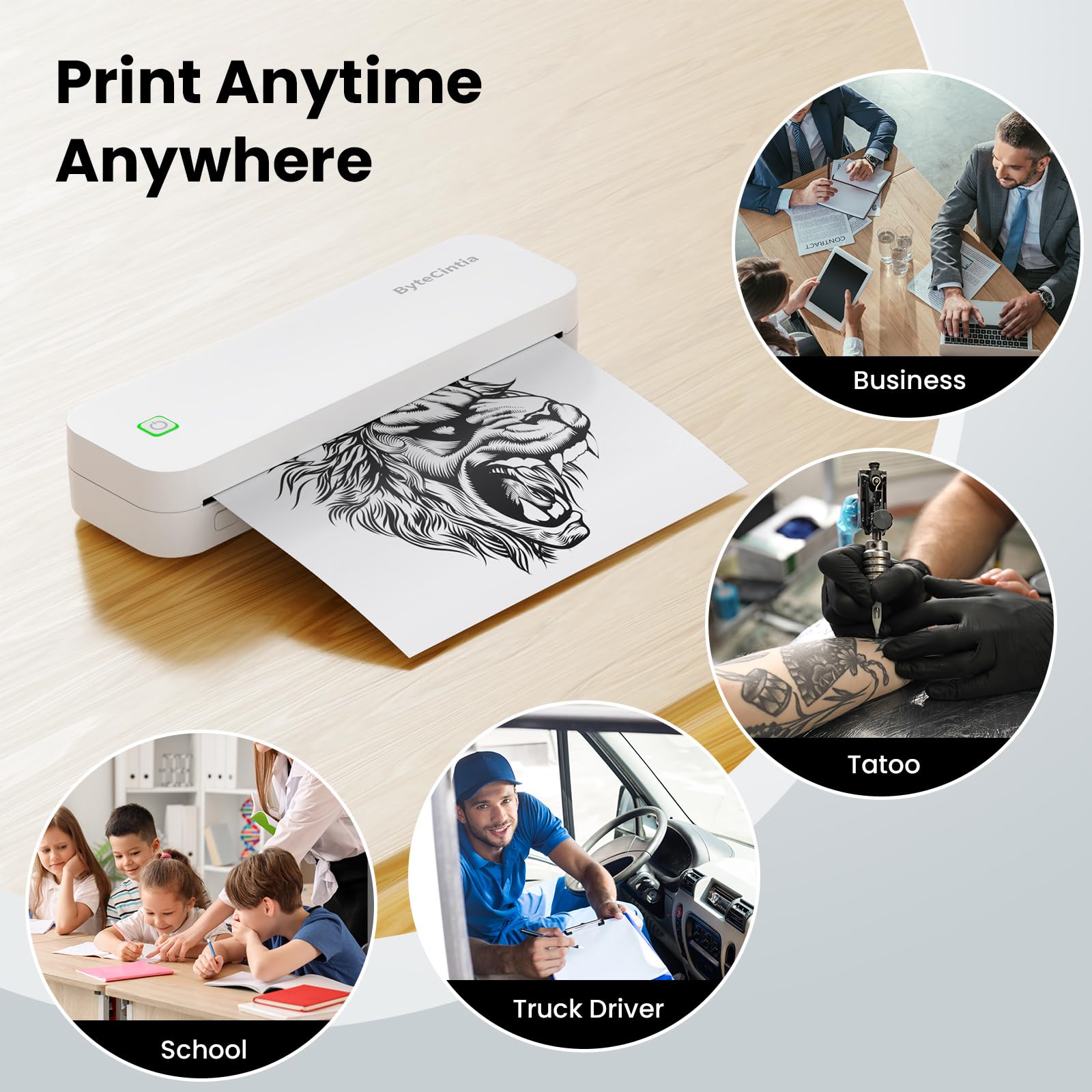 Portable Bluetooth Thermal Printer - 8.5 x 11 Inch US Letter Size, Wireless Mobile Printer for Android, iOS & Laptop | Inkless Travel Printer for Office, Car, School | Perfect for Business Trips, Home Office & On-the-Go Printing