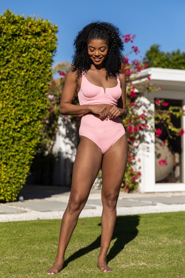 Summer Oasis Light Pink Underwire Split V Bikini Top - Sexy Push Up Swimwear for Women - Perfect for Beach, Pool & Vacation FINAL SALE