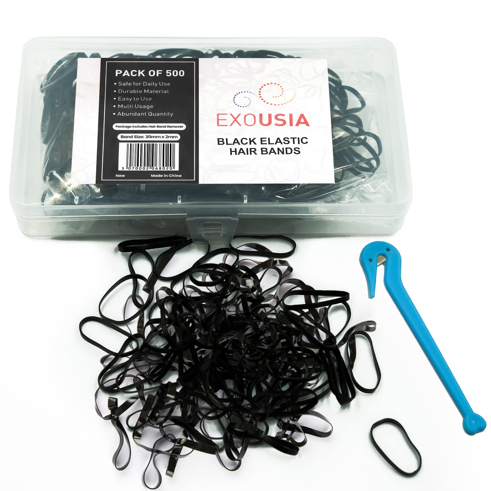 500pcs Black Elastic Hair Bands with Storage Box & Hook - Mini Hair Ties for Braids, Ponytails & Hairstyling - Strong Plastic Rubber Bands for Women, Girls & Kids - Perfect for Daily Use, Travel & Salon Styling