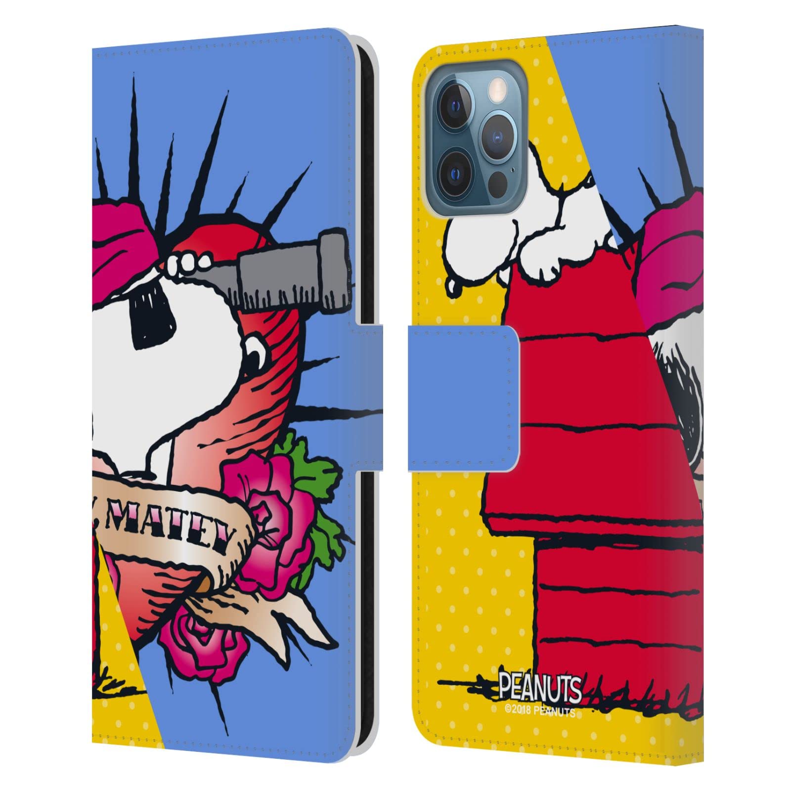 Official Peanuts Snoopy Pirate Leather Wallet Case for iPhone 12/12 Pro - Licensed Book Cover Design with Halfs & Laughs Print | Perfect for Daily Use, Travel & Gift Giving