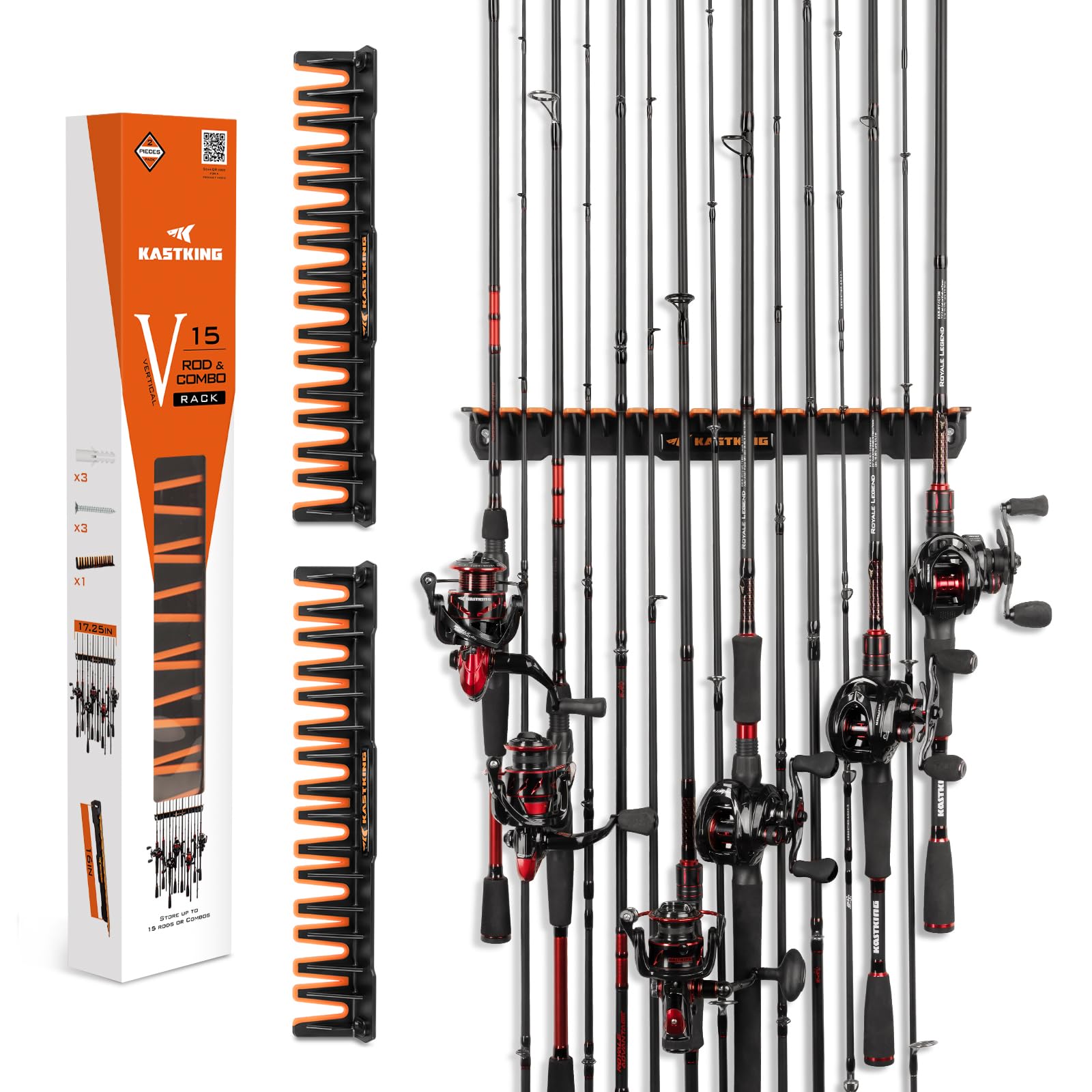 **KastKing V15 Vertical Fishing Rod Holder – Wall Mounted Rod Rack for 15 Rods & Combos (17.25