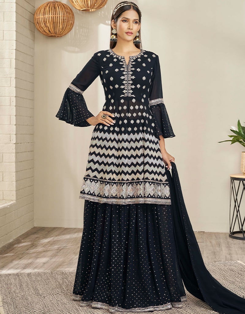 Elegant Black Georgette Lehenga Suit for Women - Traditional Indian Bridal Wear for Weddings & Festive Occasions