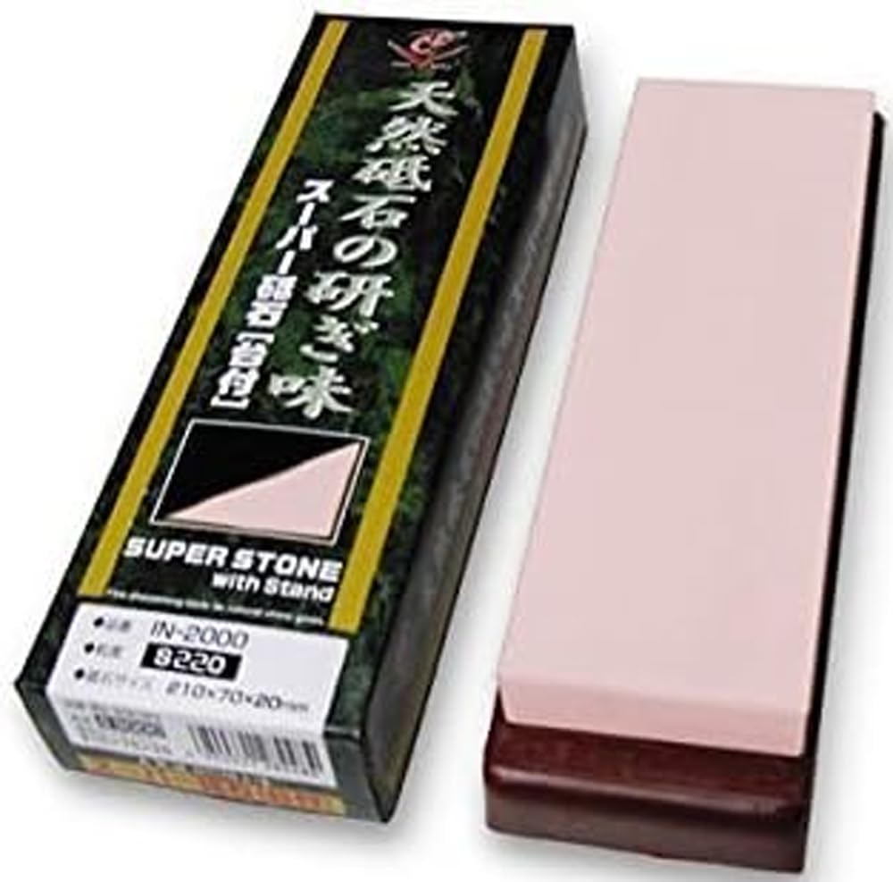 Naniwa Super Stone IN-2002 #220 Grit New Ceramic Sharpening Stone with Stand - Perfect for Knife Sharpening & Woodworking Tools