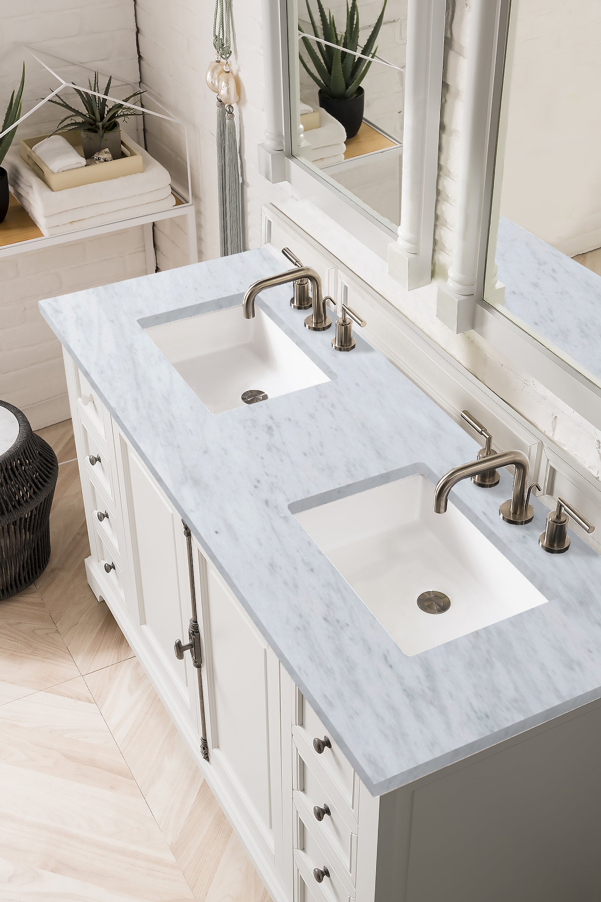 Providence 60-Inch Double Bathroom Vanity with 3CM Carrara Marble Top in Bright White - Perfect for Master Bathroom Renovation and Modern Home Decor